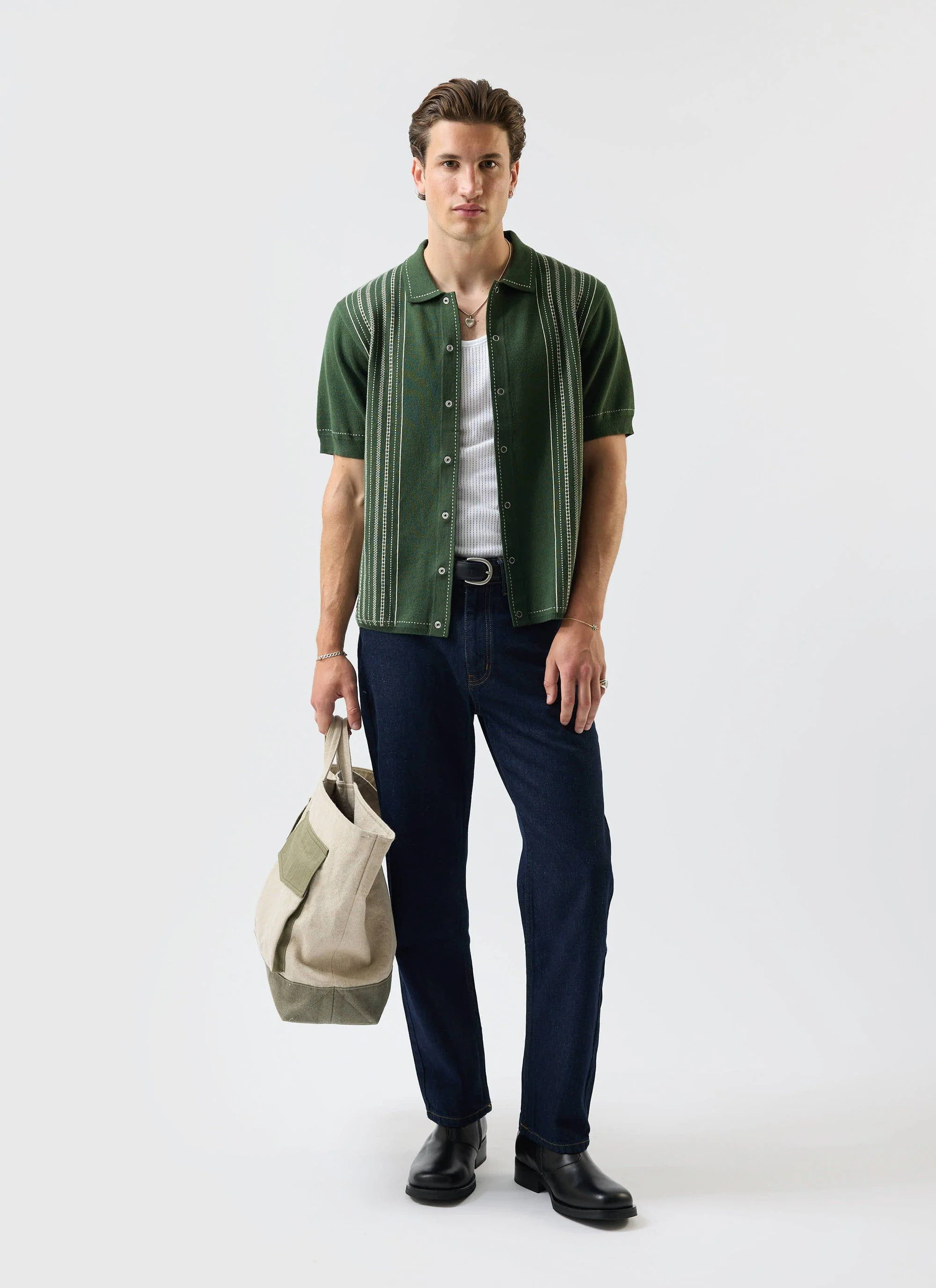 Accolades Knitted Short Sleeve Shirt | Cotton | Forest Green - Image 4