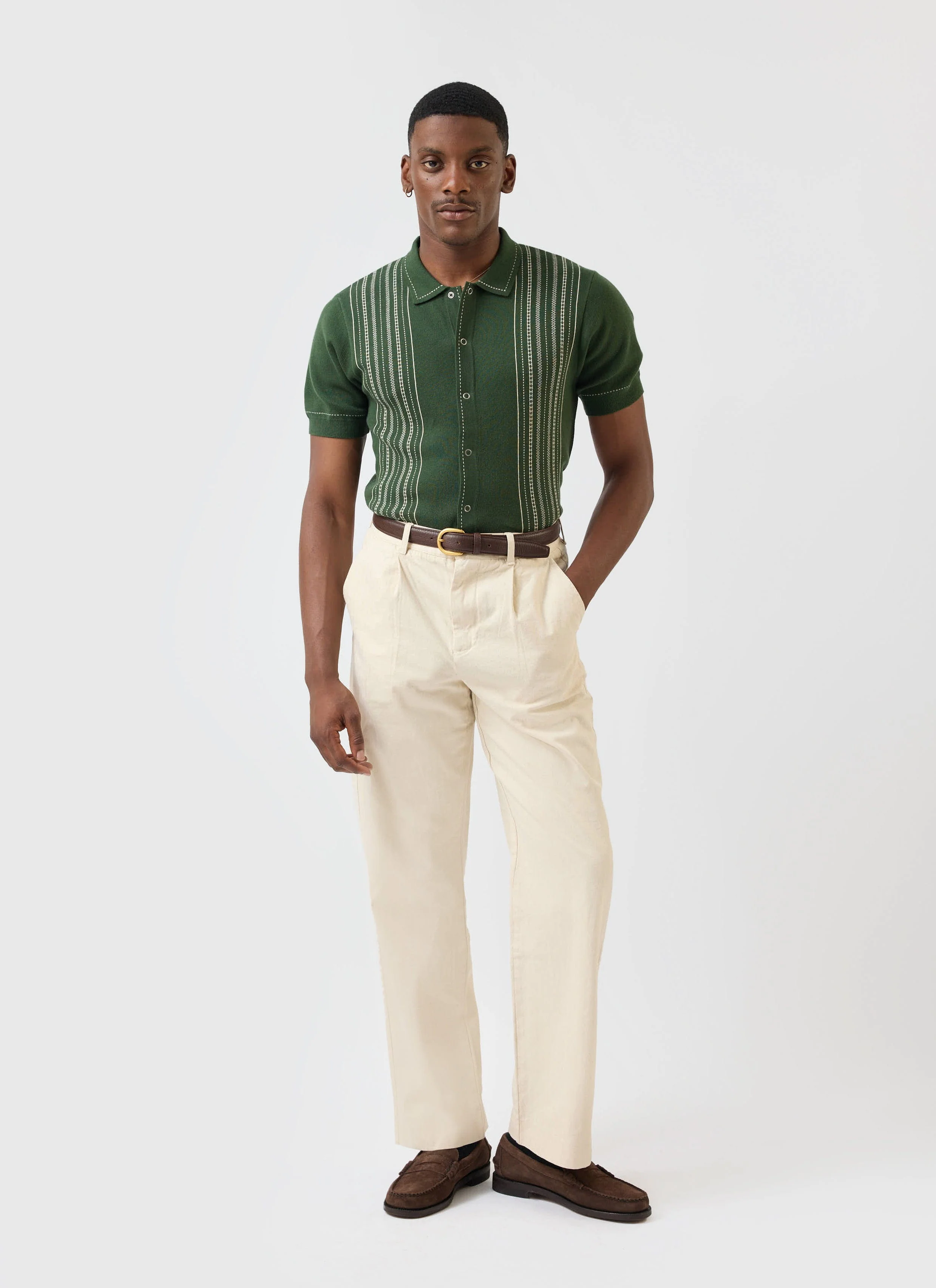 Accolades Knitted Short Sleeve Shirt | Cotton | Forest Green - Image 5