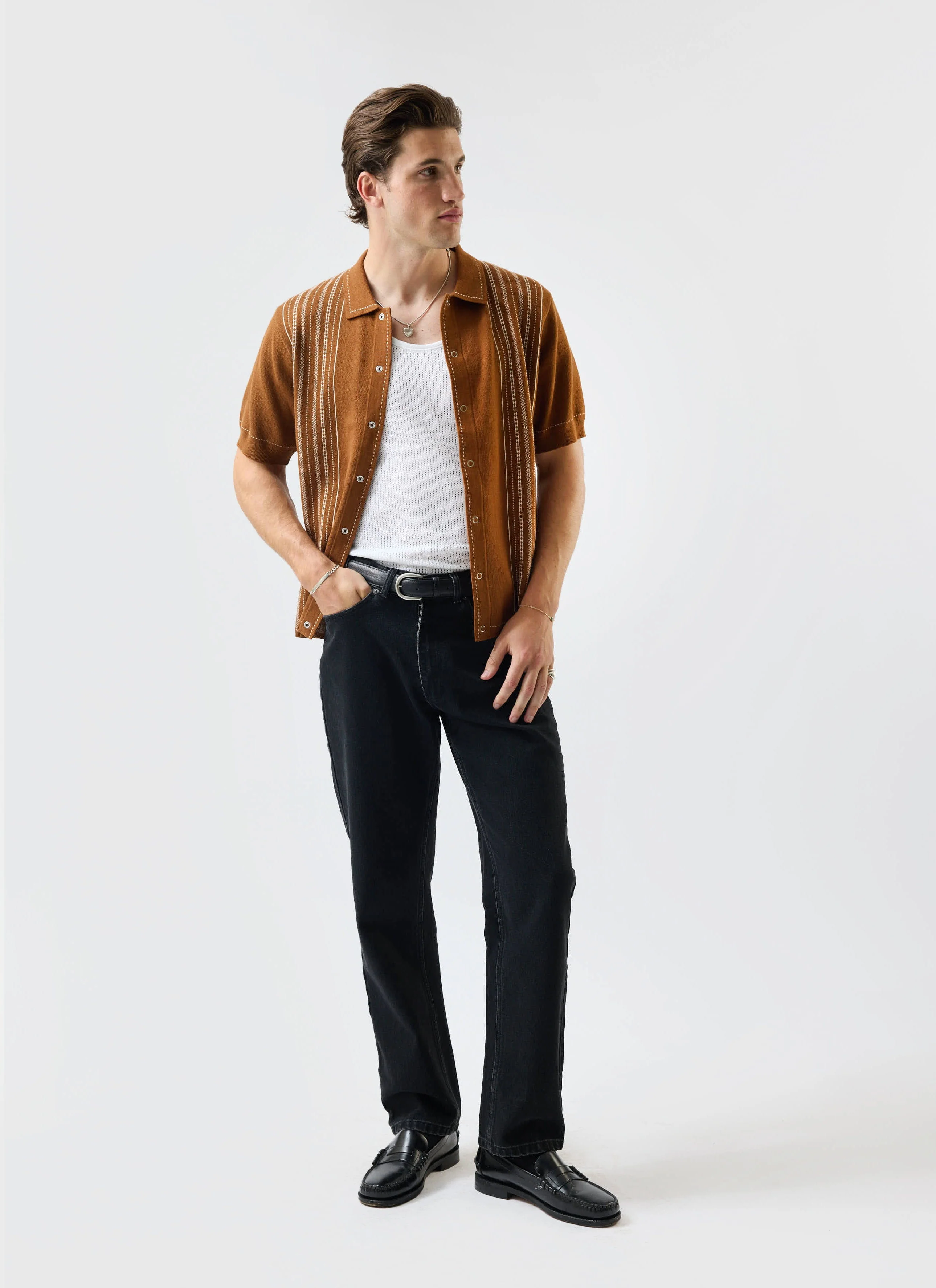 Accolades Knitted Short Sleeve Shirt | Cotton | Tobacco Brown - Image 4