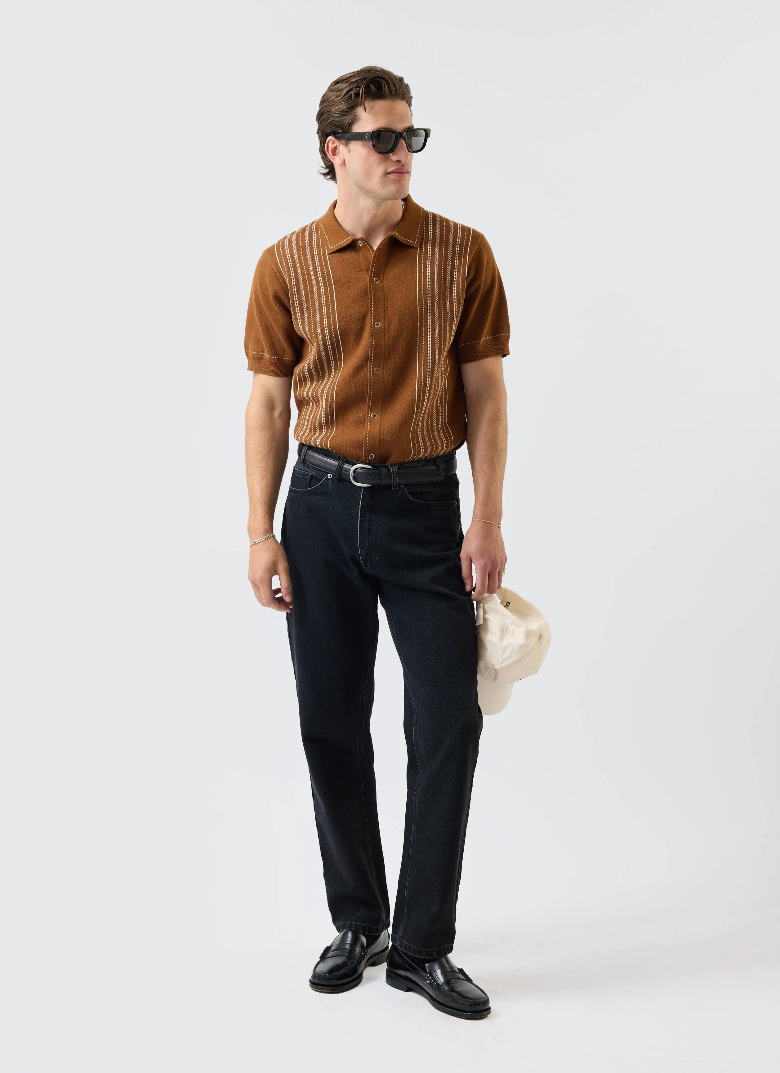 Accolades Knitted Short Sleeve Shirt | Cotton | Tobacco Brown - Image 5