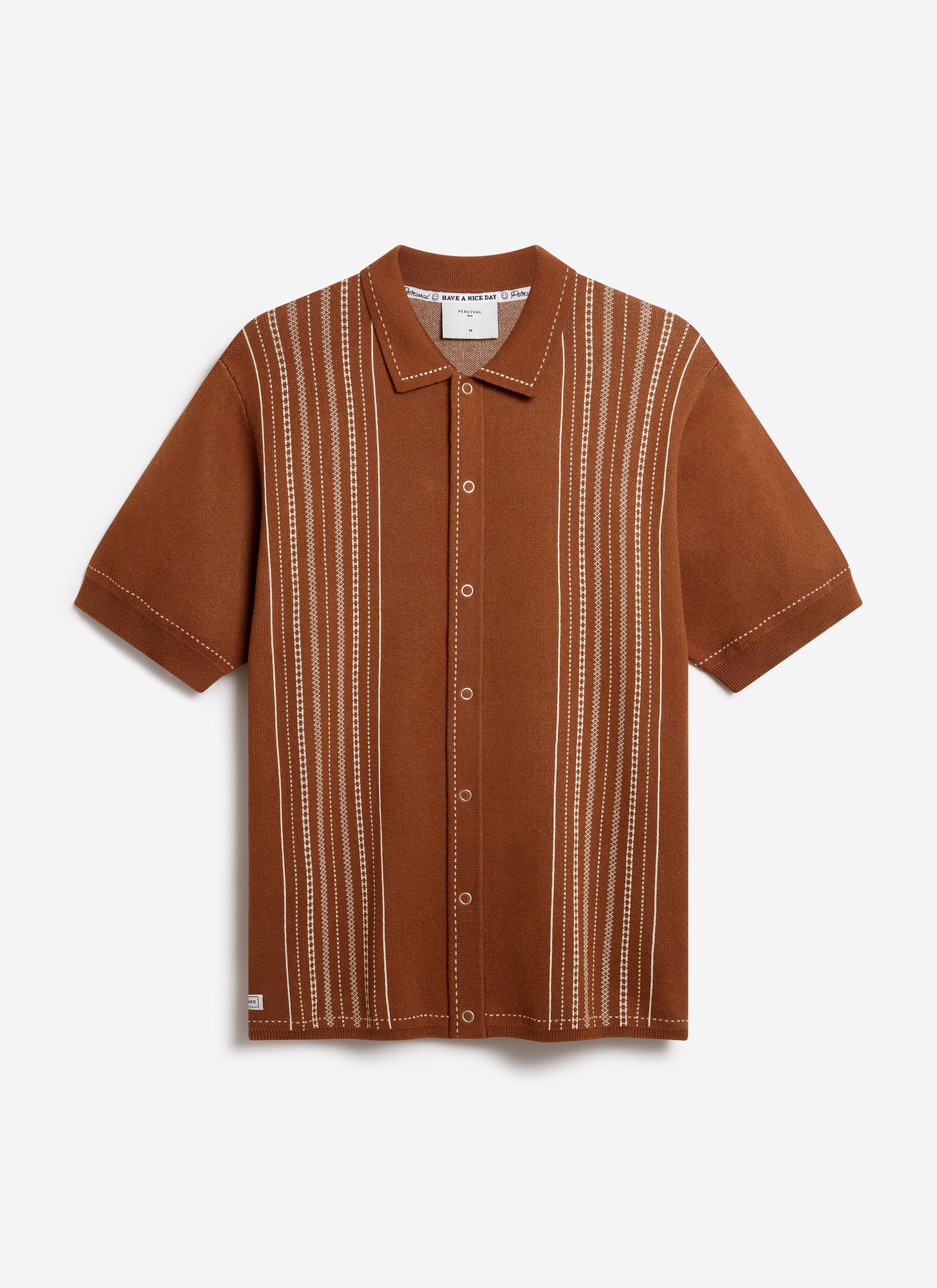 Accolades Knitted Short Sleeve Shirt | Cotton | Tobacco Brown - Image 8