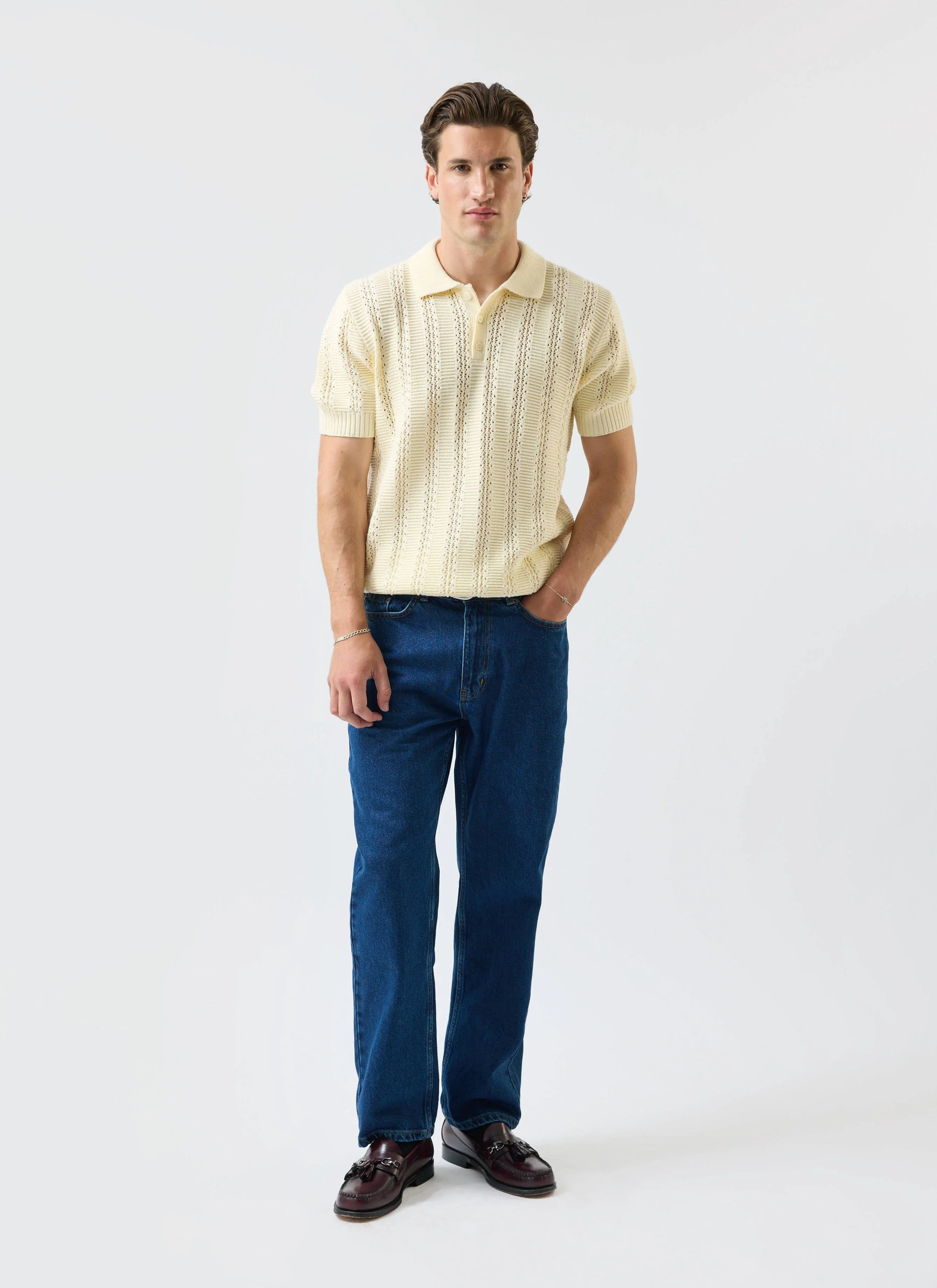 Addendum Knitted Polo Shirt | Cotton | Ecru Cream - Image 3
