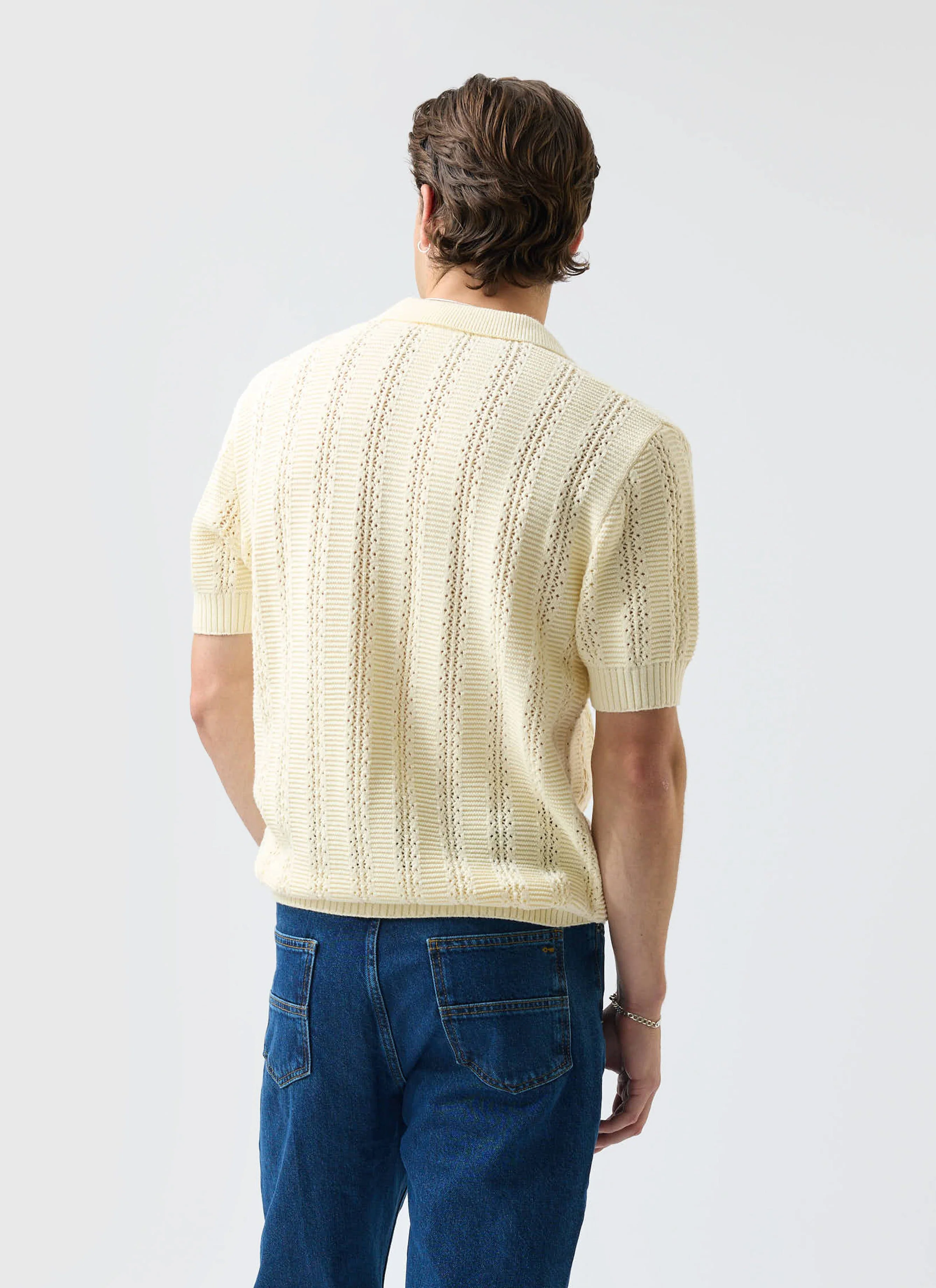 Addendum Knitted Polo Shirt | Cotton | Ecru Cream - Image 4