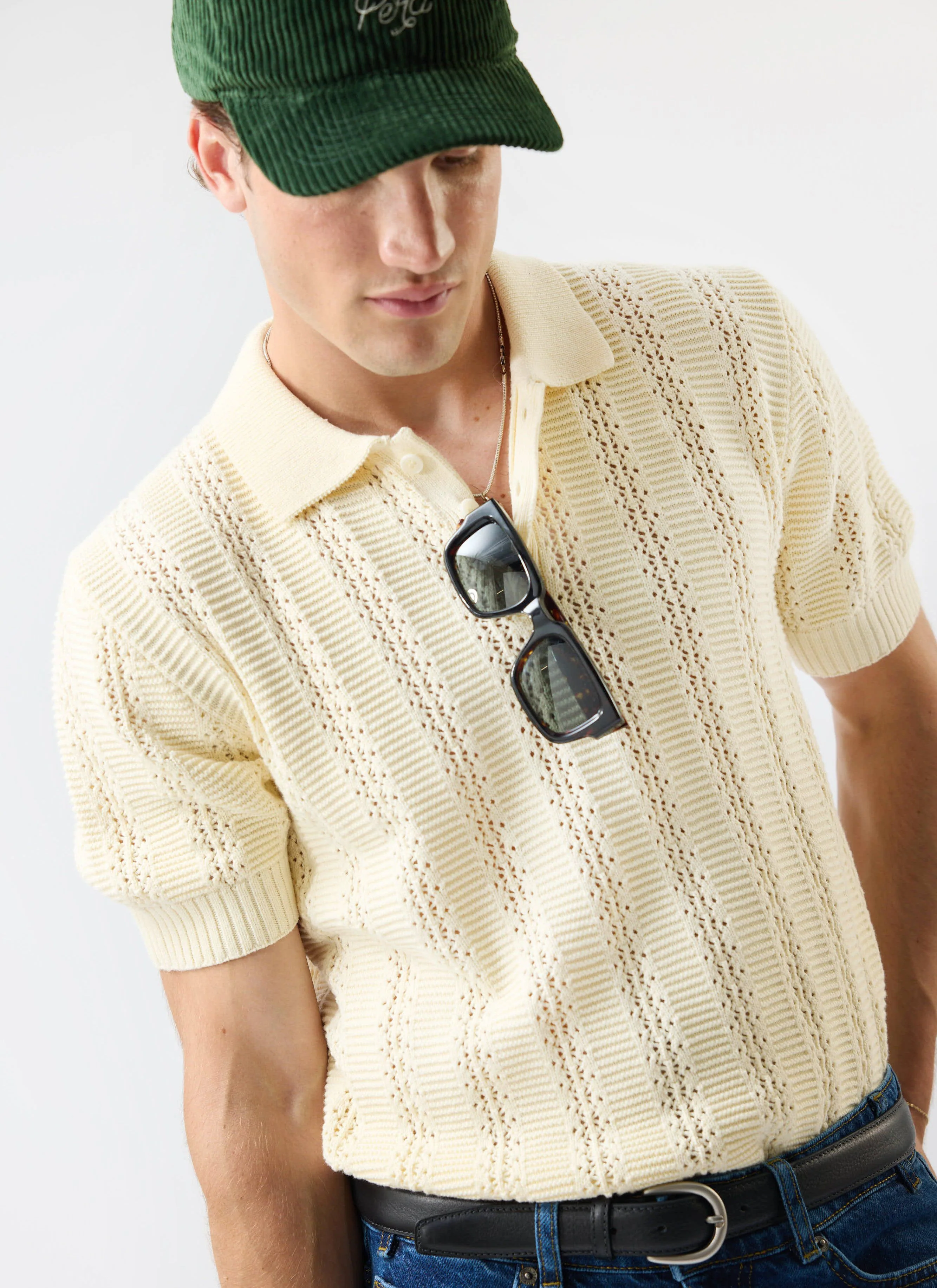 Addendum Knitted Polo Shirt | Cotton | Ecru Cream - Image 5