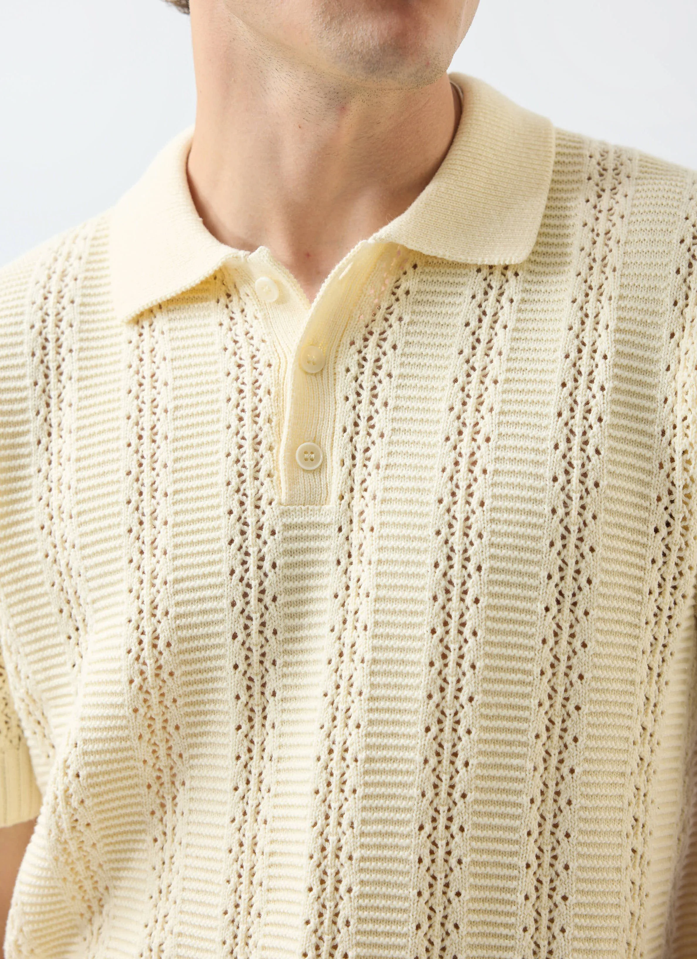Addendum Knitted Polo Shirt | Cotton | Ecru Cream - Image 8