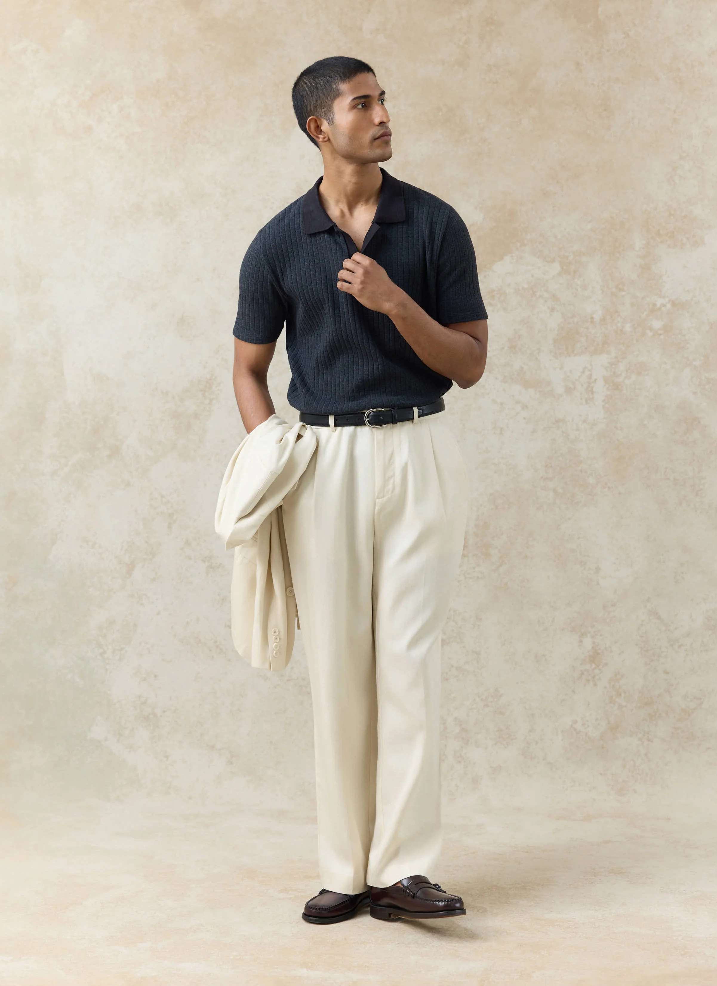 Anthony Ribbed Polo | Cotton | Black - Image 2