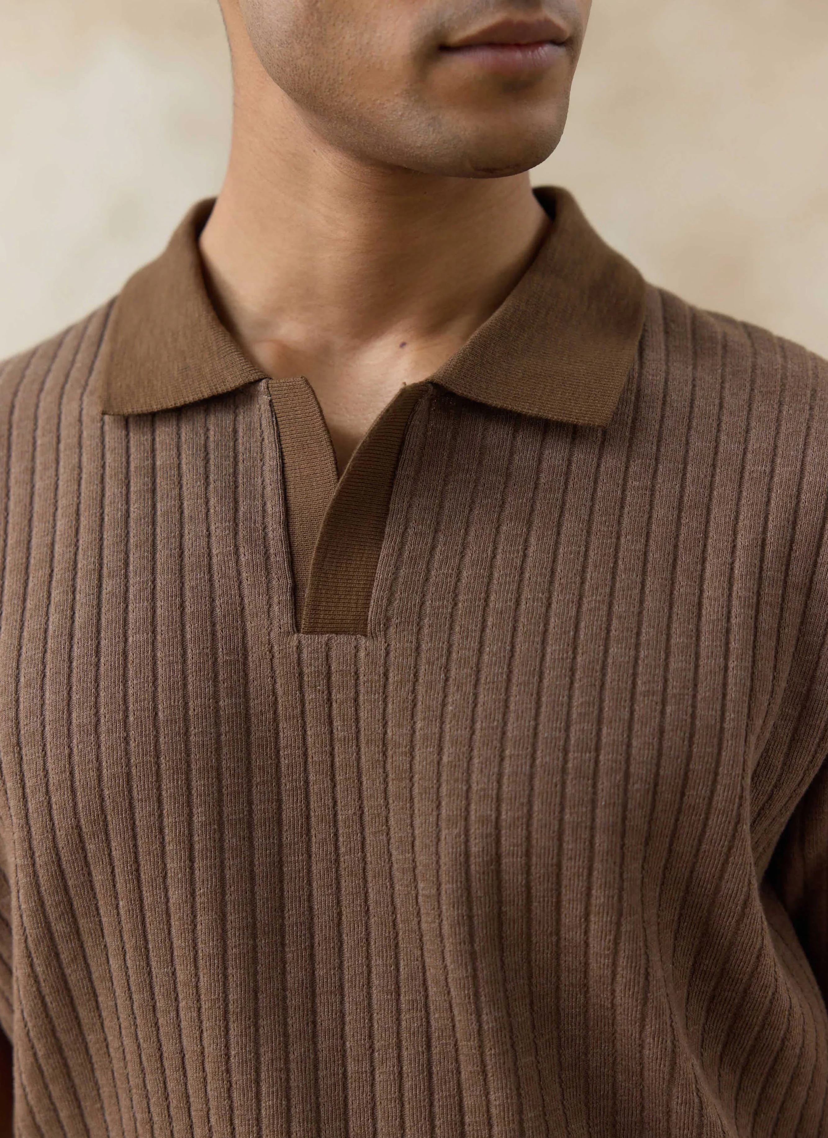 Anthony Ribbed Polo | Cotton | Espresso - Image 2
