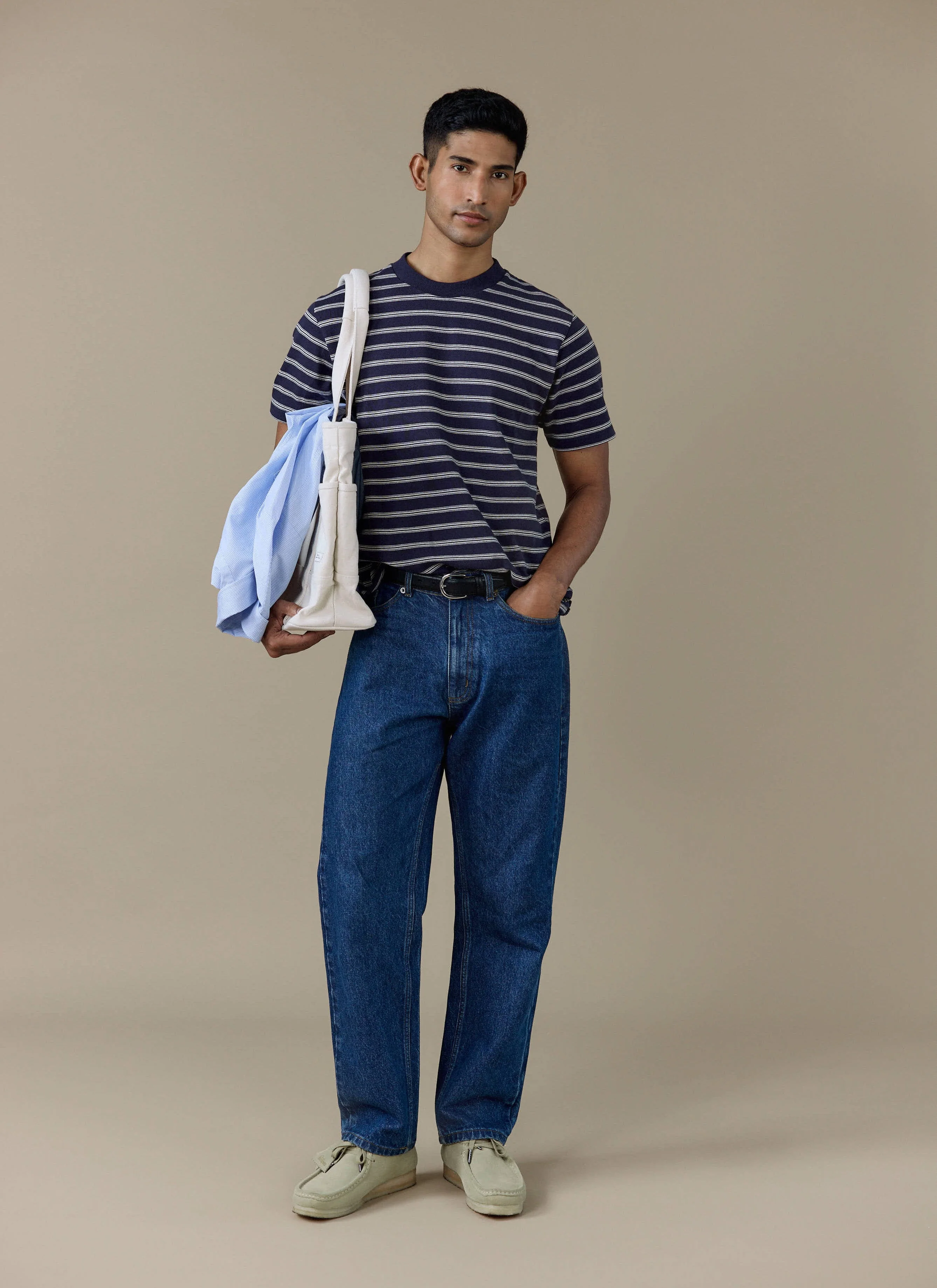 Arlo Raw Hem Breton T Shirt | Organic Cotton | Navy Stripe - Image 4