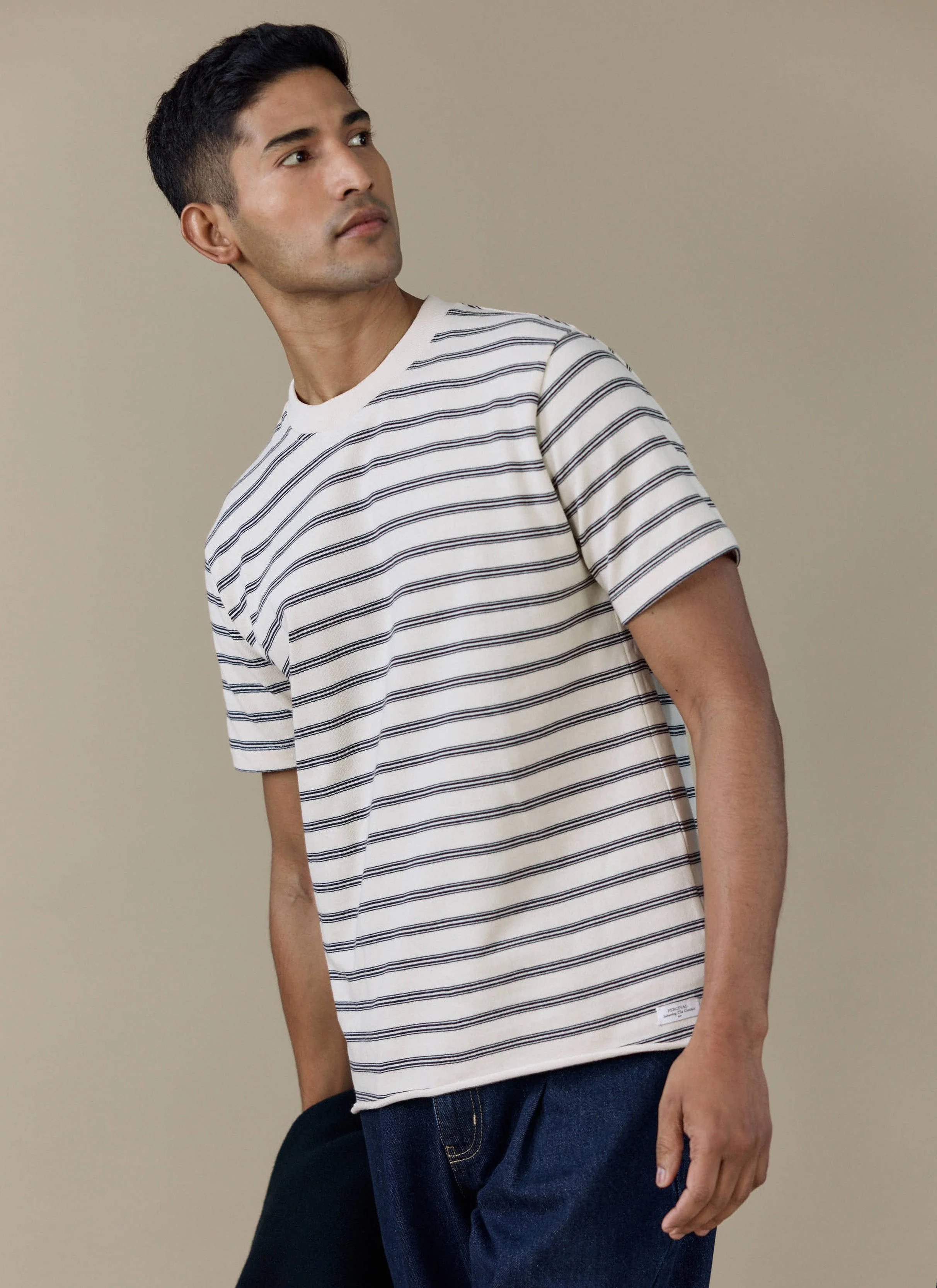 Arlo Raw Hem Breton T Shirt | Organic Cotton | White Stripe