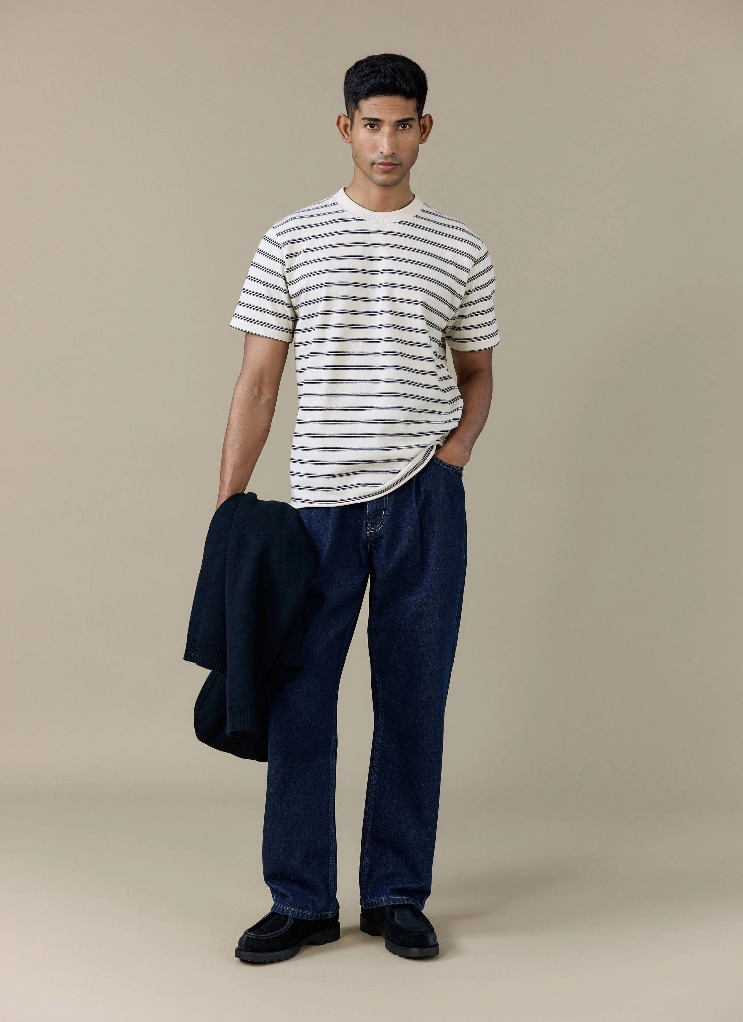 Arlo Raw Hem Breton T Shirt | Organic Cotton | White Stripe - Image 5