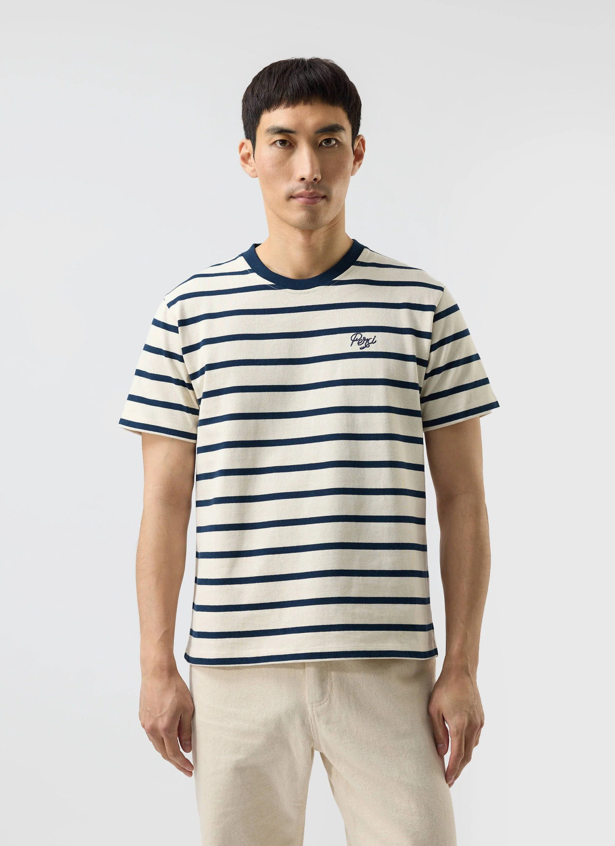 Breton Stripe T Shirt | Organic Cotton | Cream with Navy