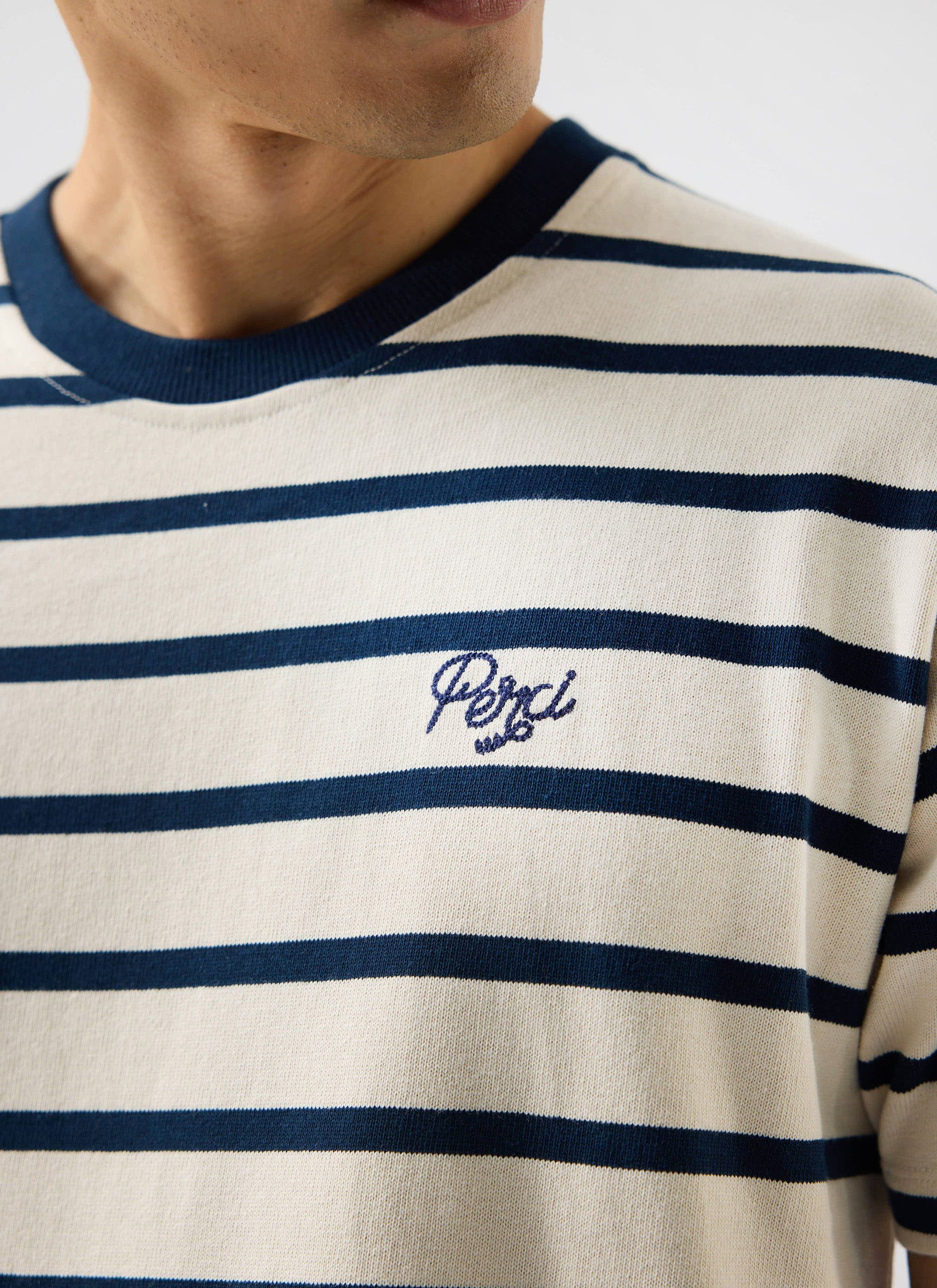 Breton Stripe T Shirt | Organic Cotton | Cream with Navy - Image 4