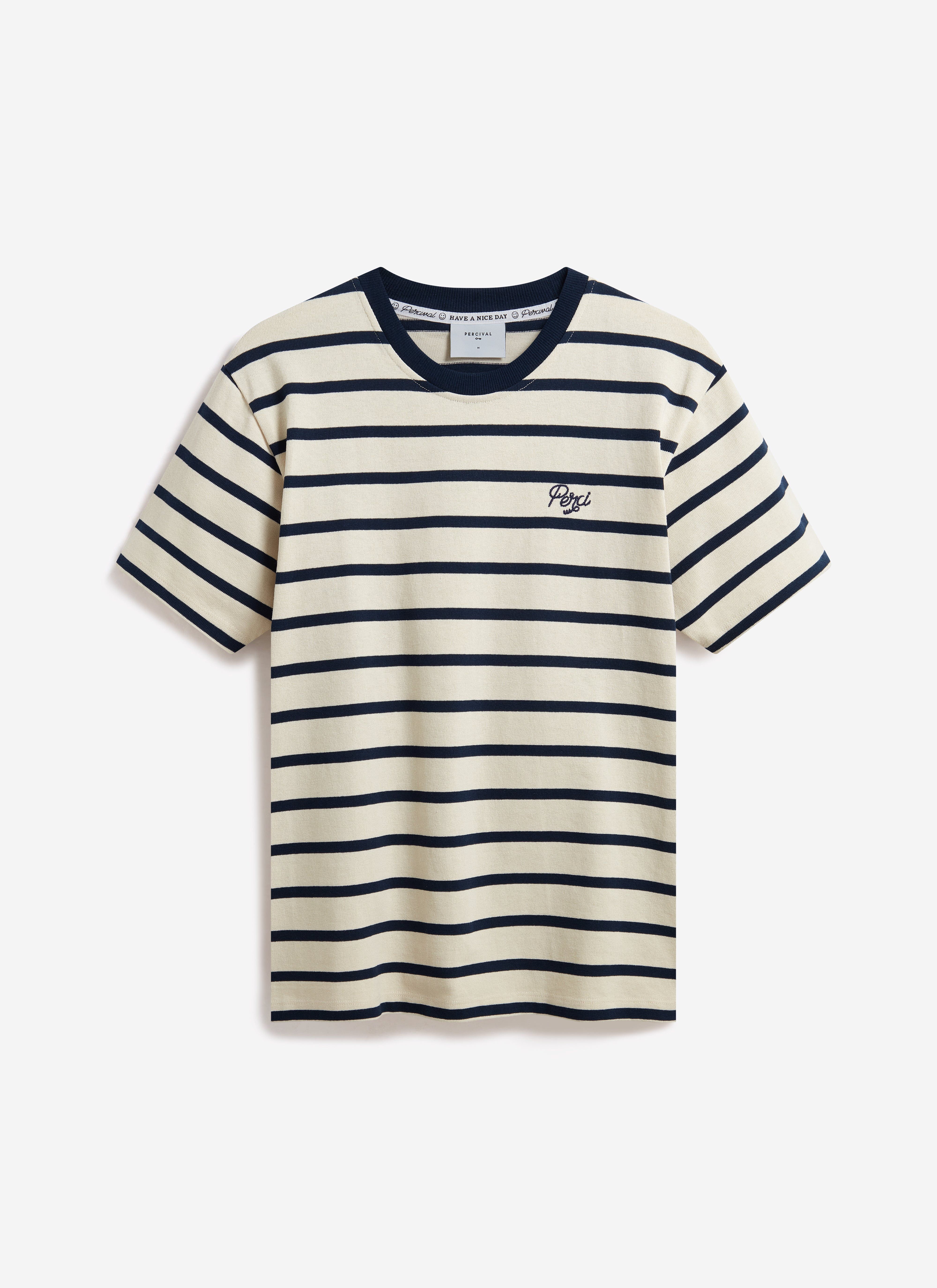 Breton Stripe T Shirt | Organic Cotton | Cream with Navy - Image 8