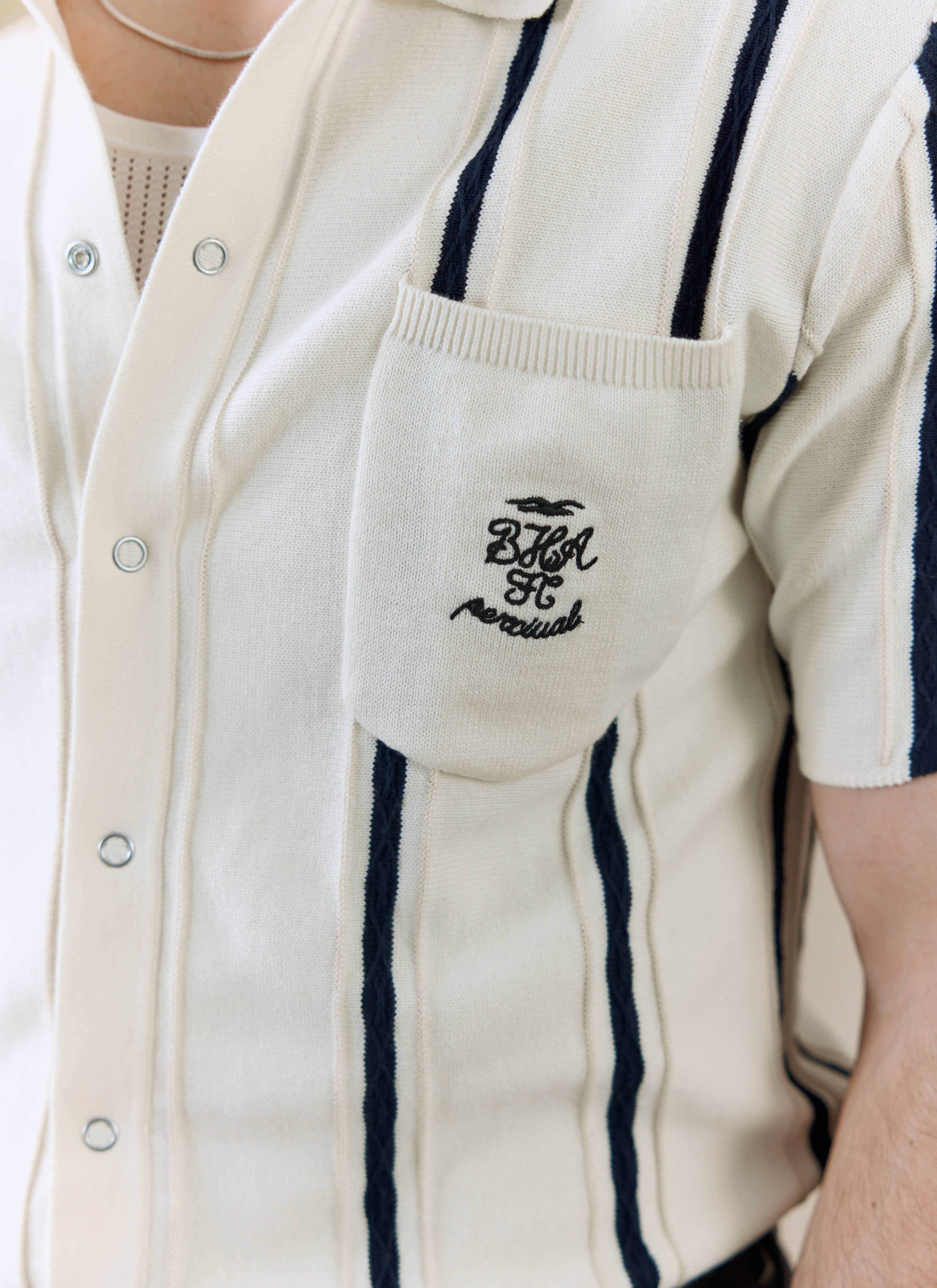 Cable Stripe Knitted Shirt | Brighton & Hove Albion F.C. x Percival | Cream - Image 2
