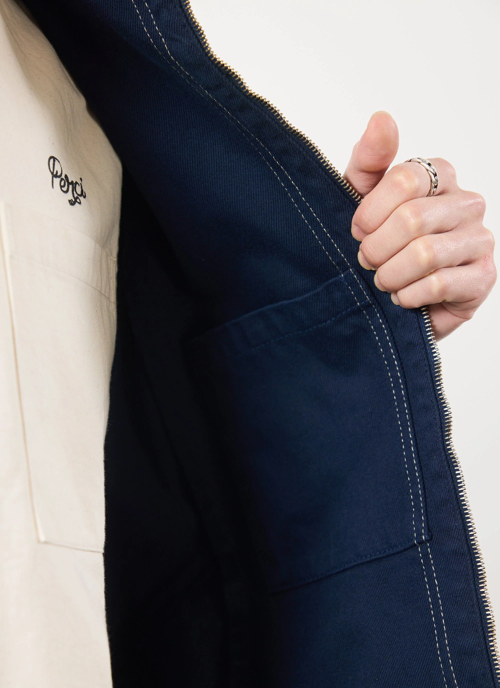 Calabria Harrington Jacket | Cotton | Navy - Image 9