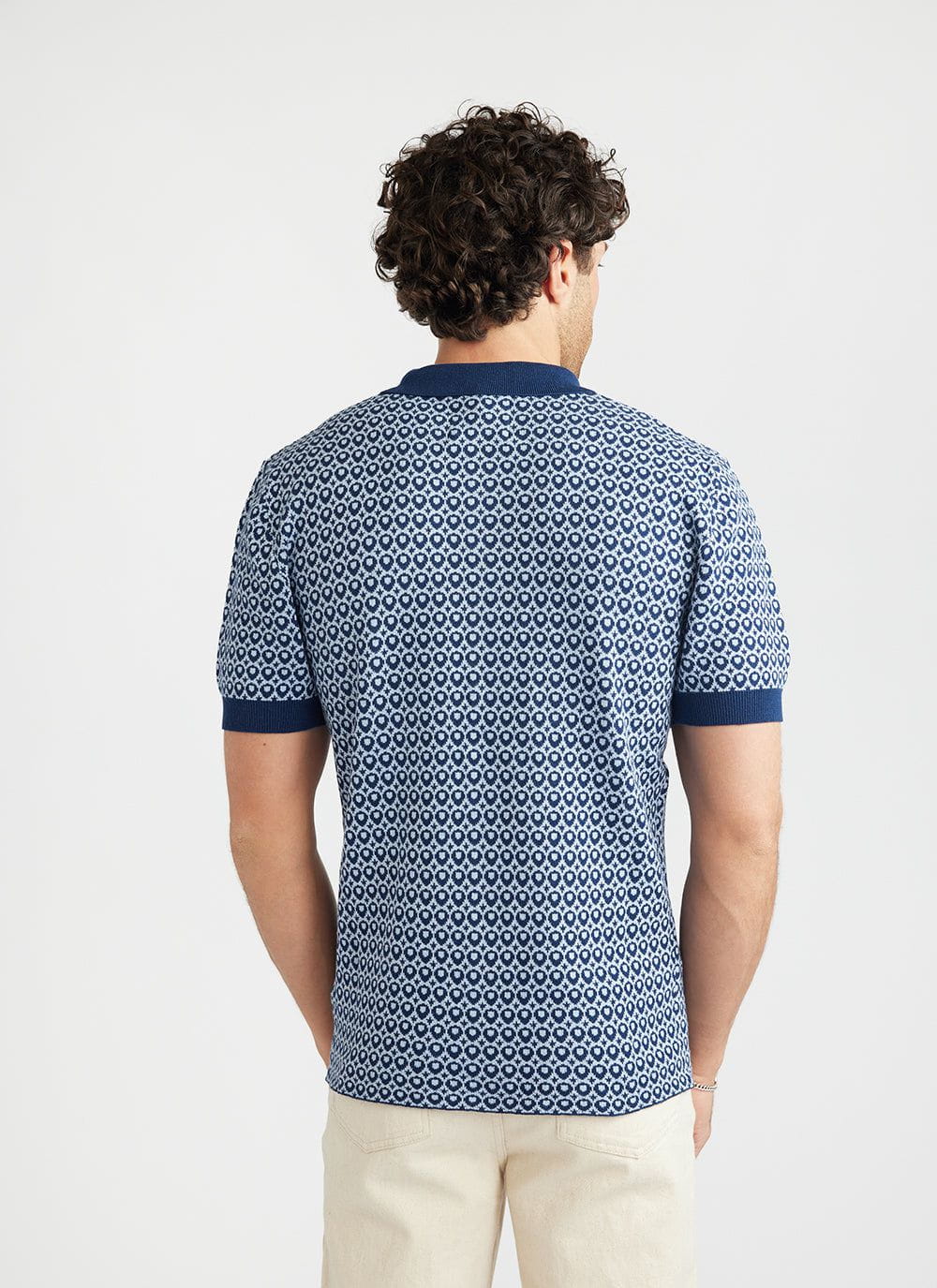 Casa Piccante Shirt | Knitted Cotton | Blue Jacquard - Image 8