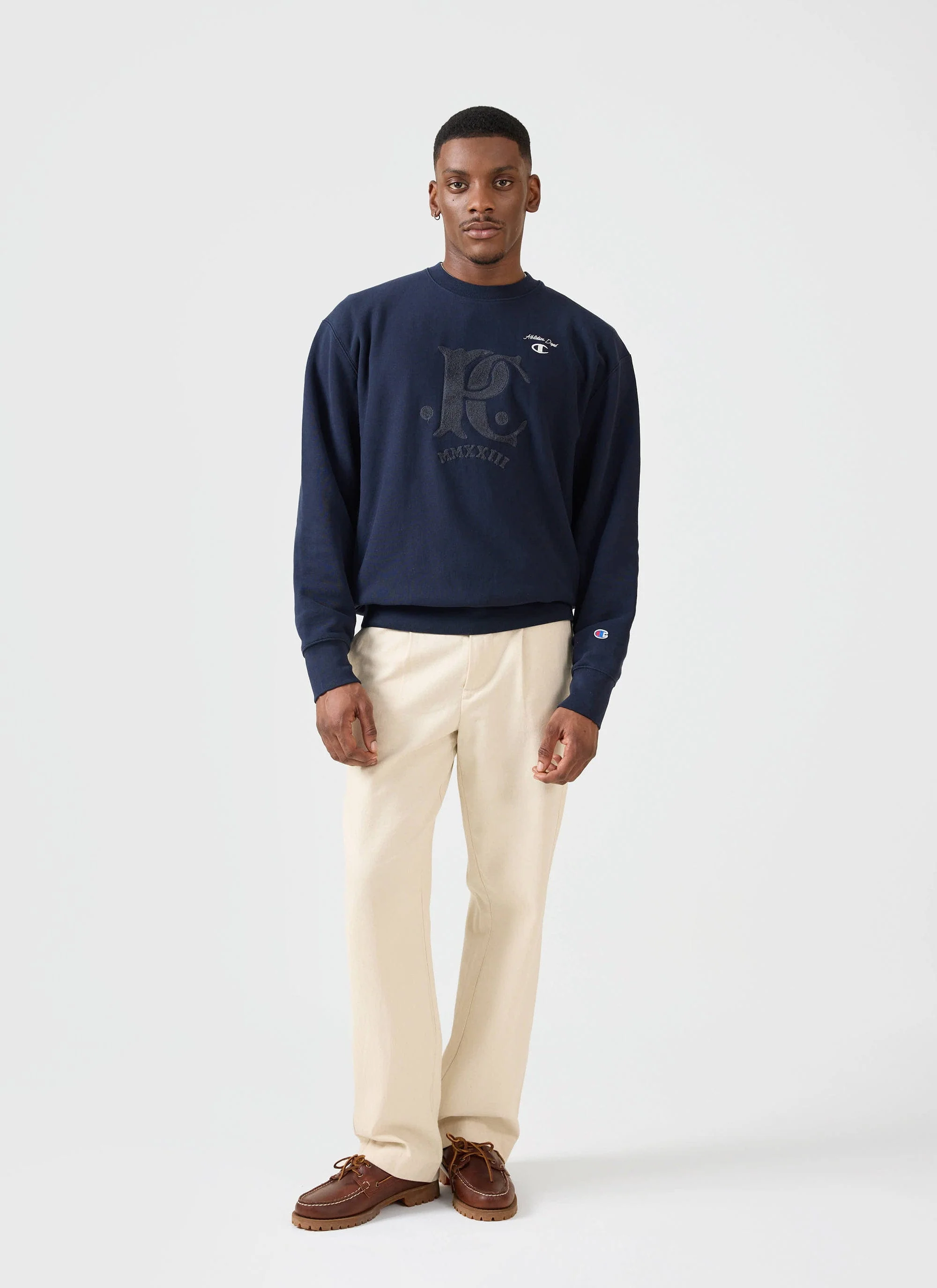 Chenille Patch Jersey Sweatshirt | Champion x Percival | Navy - Image 4