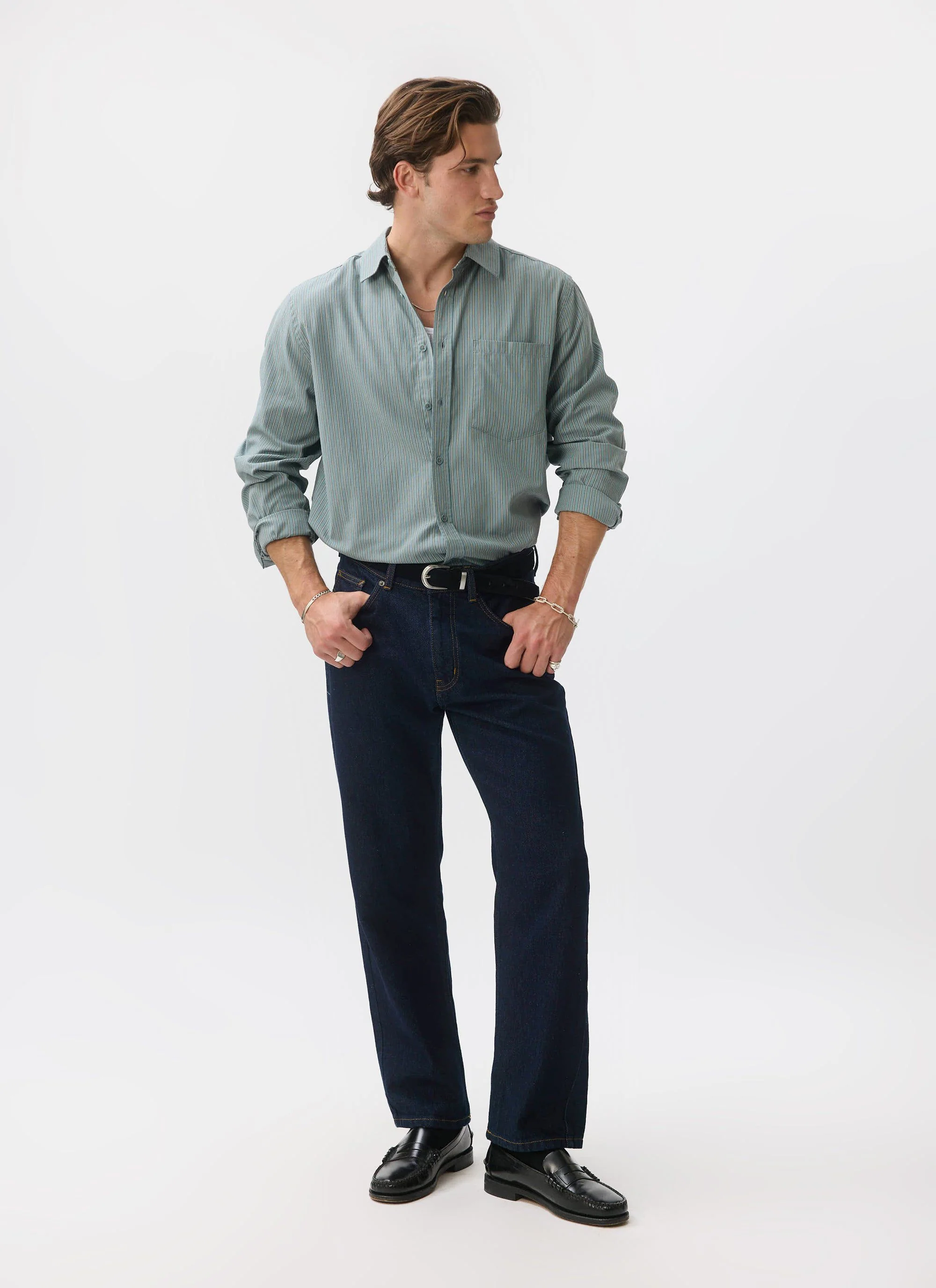 Clancy Striped Long Sleeve Shirt | Cotton | Blue - Image 3