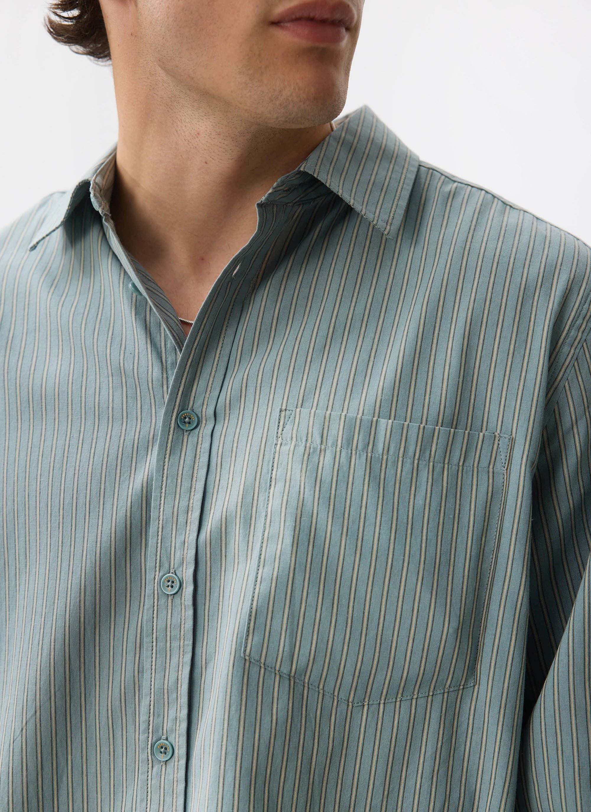 Clancy Striped Long Sleeve Shirt | Cotton | Blue - Image 4