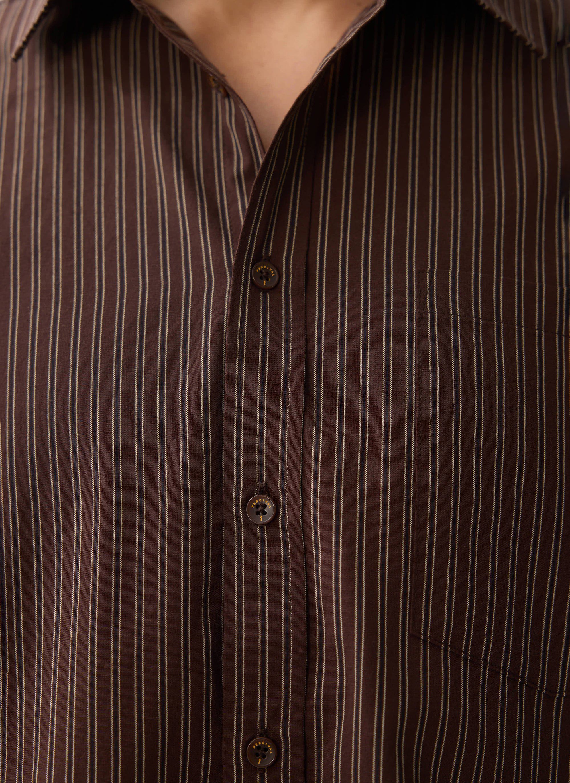 Clancy Striped Long Sleeve Shirt | Cotton | Brown - Image 6
