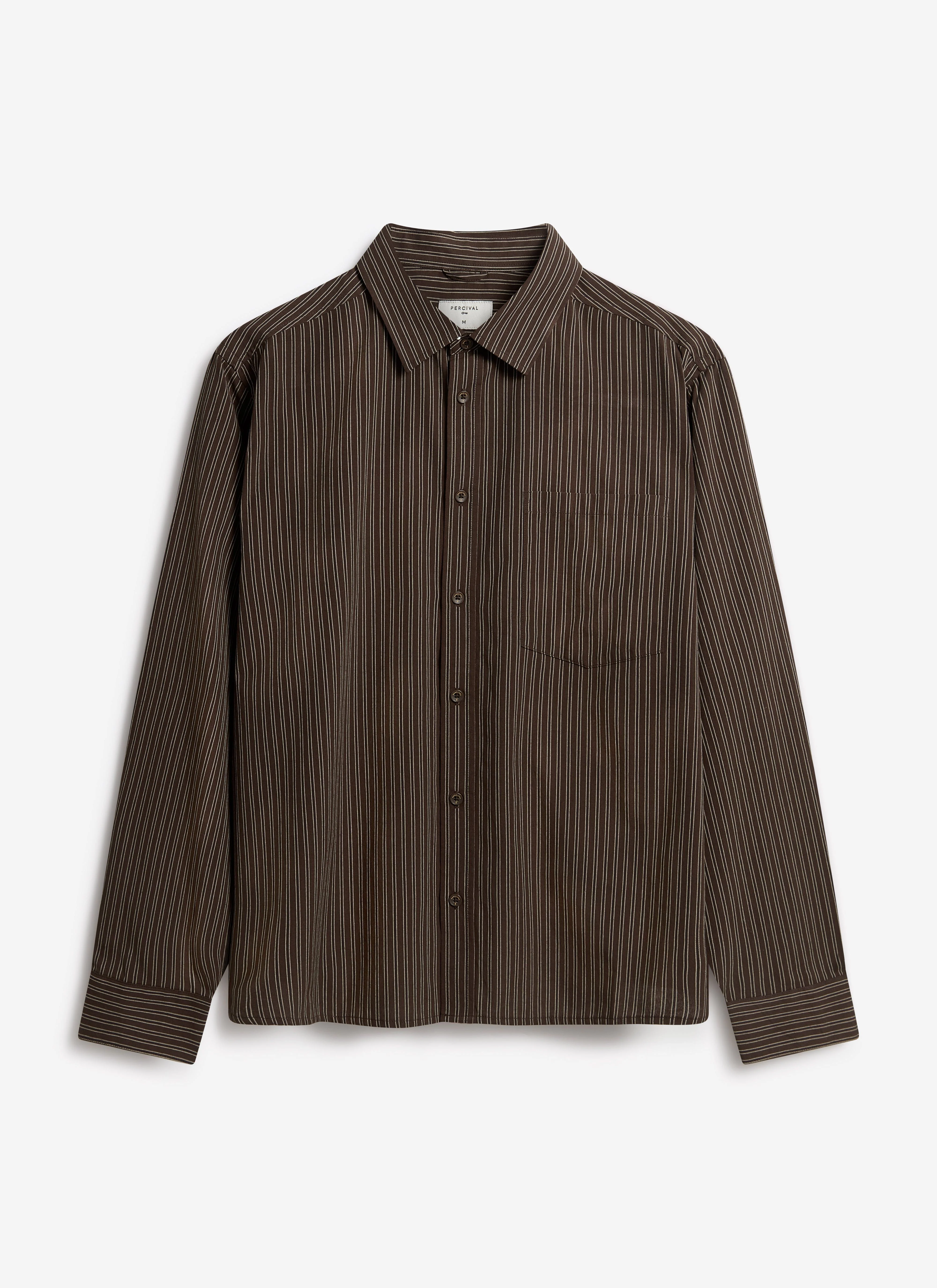 Clancy Striped Long Sleeve Shirt | Cotton | Brown - Image 8