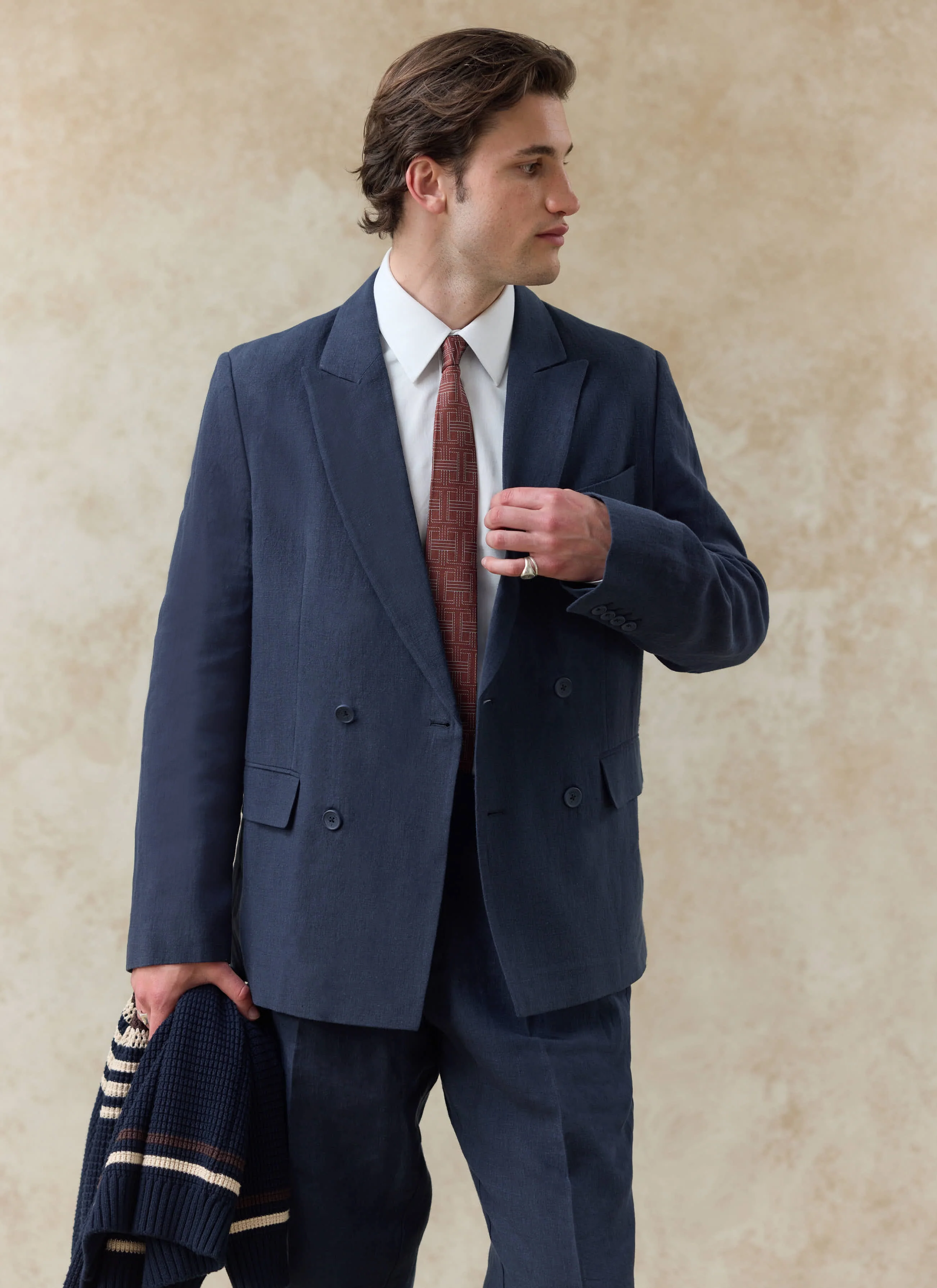 Clifton Double Breasted Blazer | Linen | Navy - Image 4