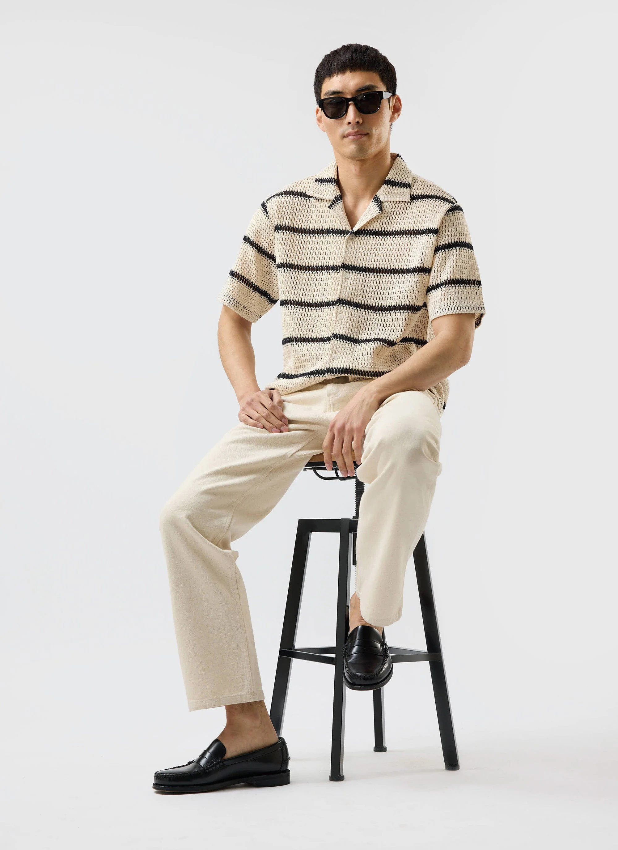 Crochet Groundsman Cuban Shirt | Cream with Black - Image 3