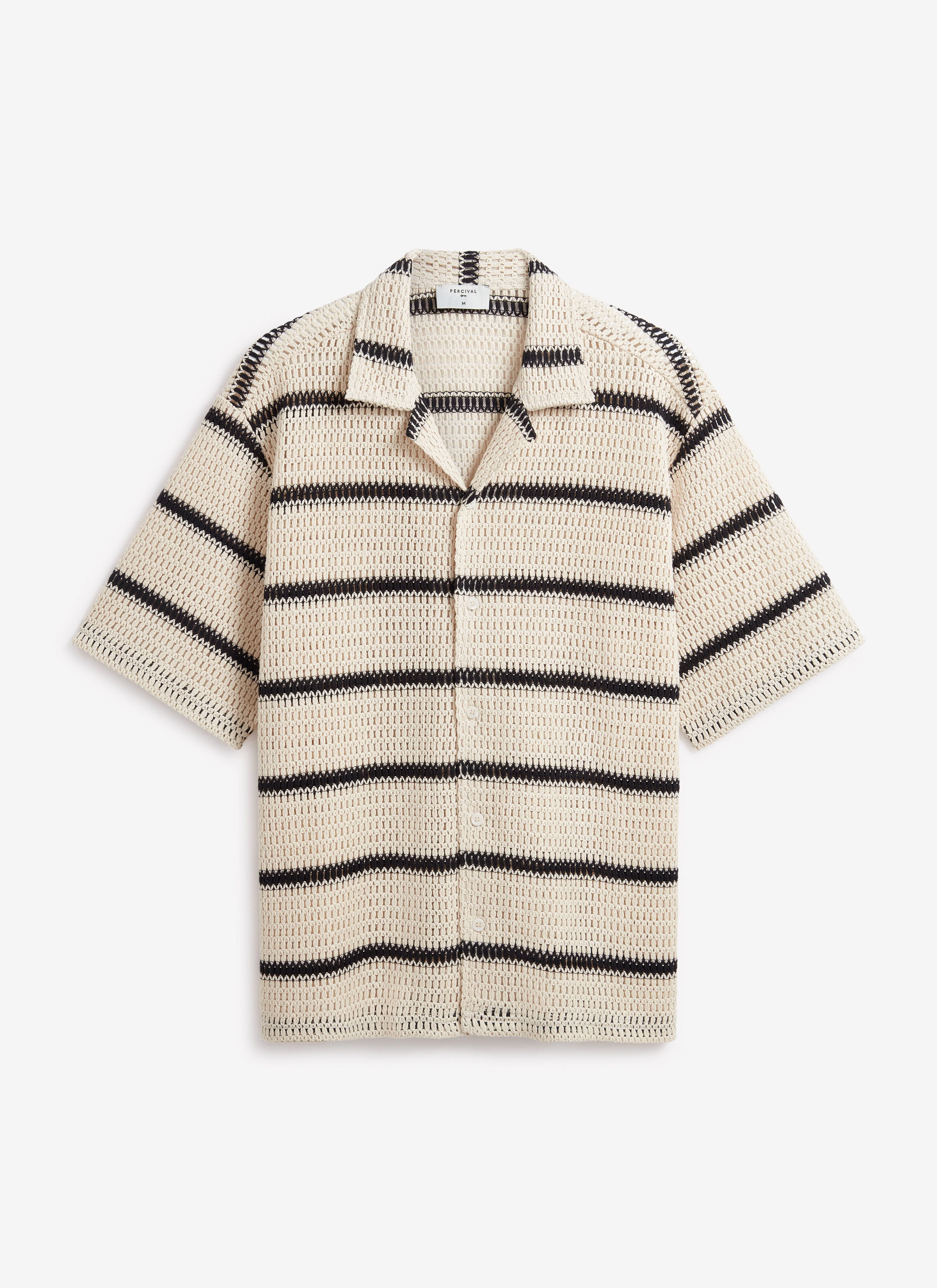 Crochet Groundsman Cuban Shirt | Cream with Black - Image 6