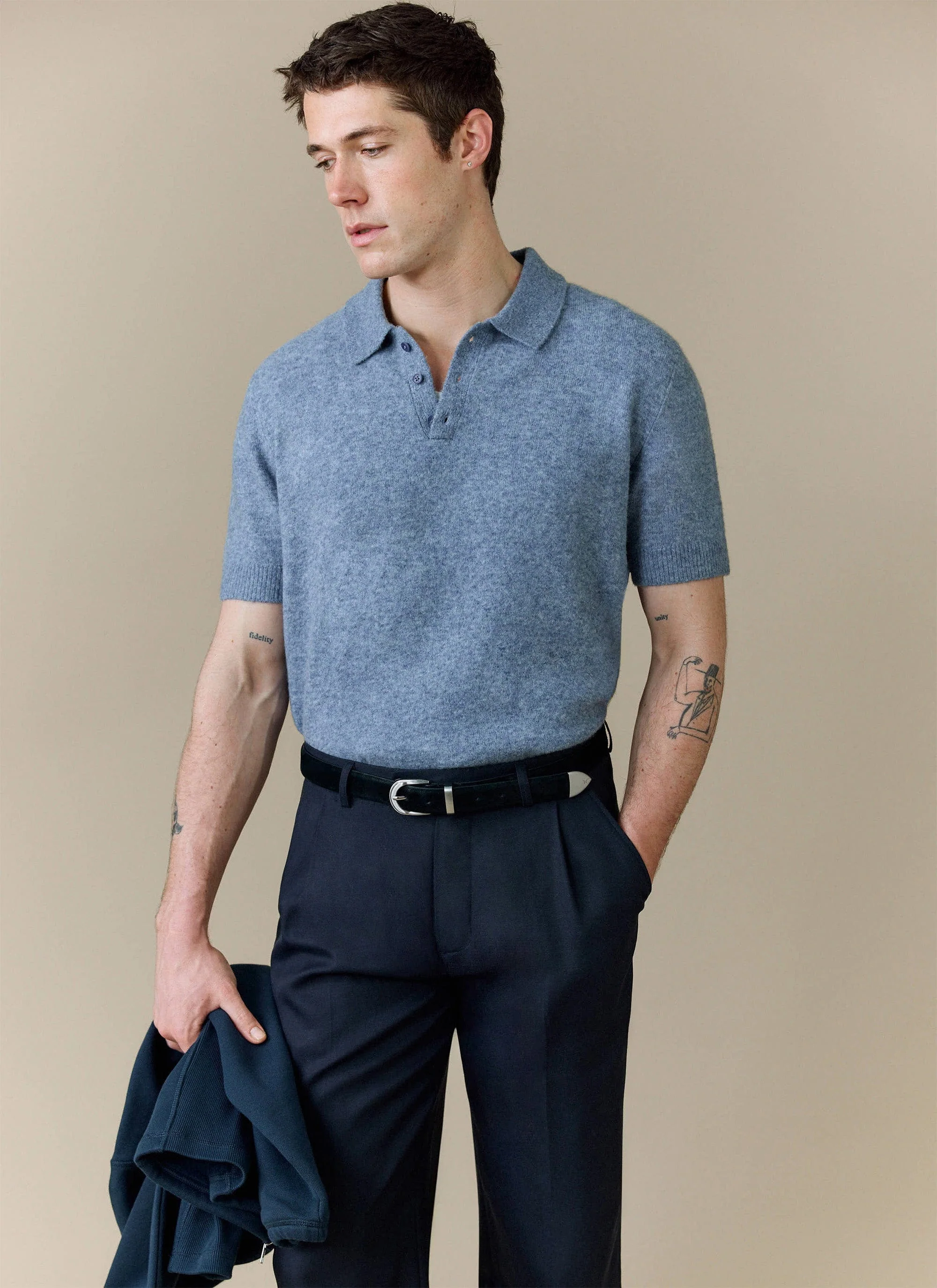 Collins Knitted Polo | Yak | Blue
