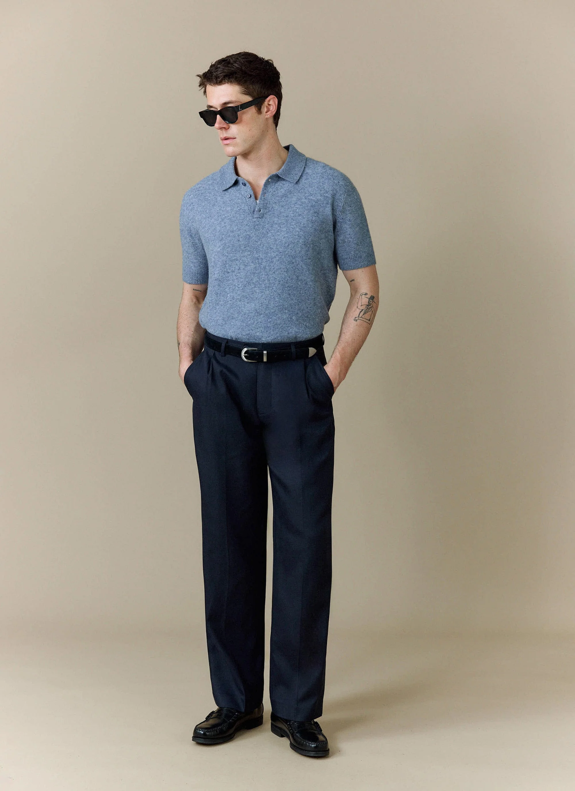 Collins Knitted Polo | Yak | Blue - Image 3