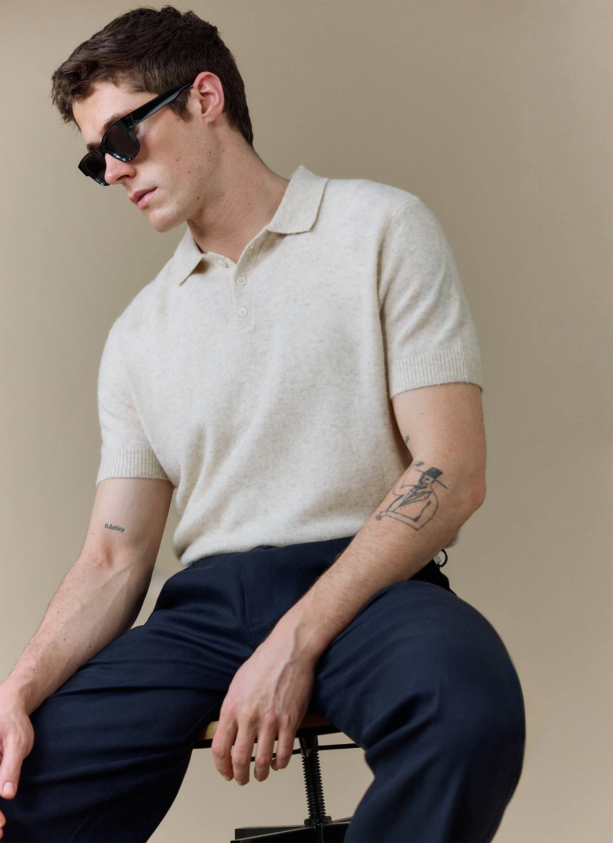 Collins Knitted Polo | Yak | Cream - Image 4