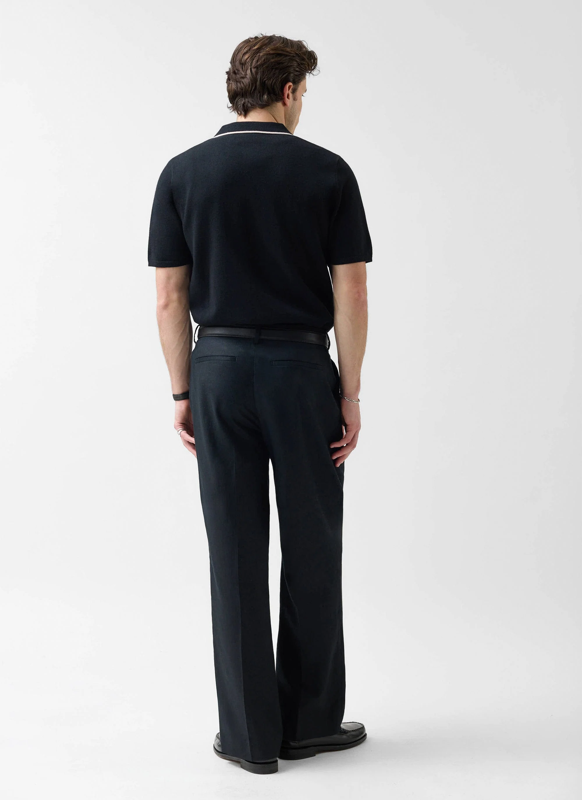 Contrast Trim Regular Knitted Shirt | Wool | Black - Image 5