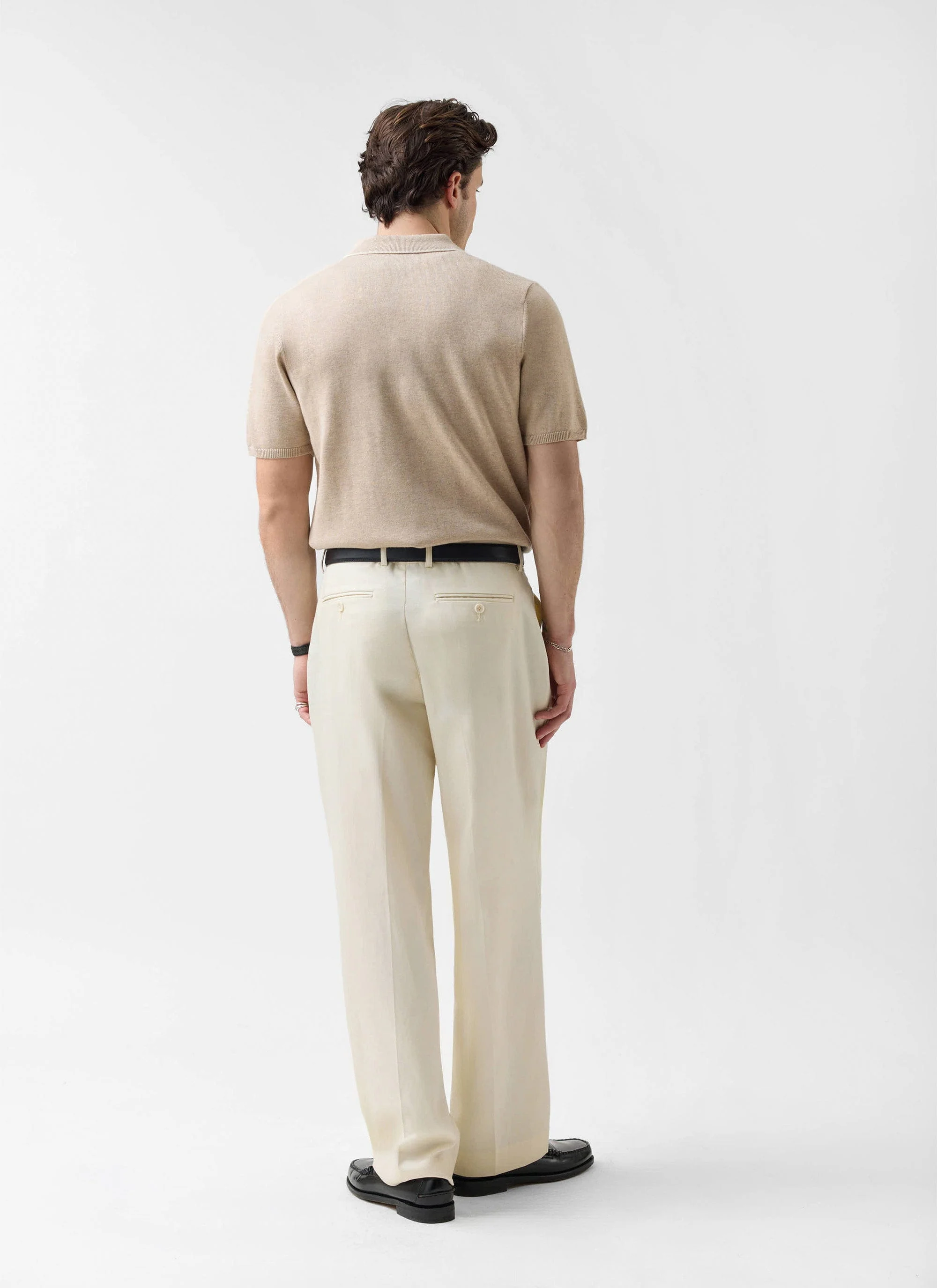 Contrast Trim Regular Knitted Shirt | Wool | Beige - Image 4