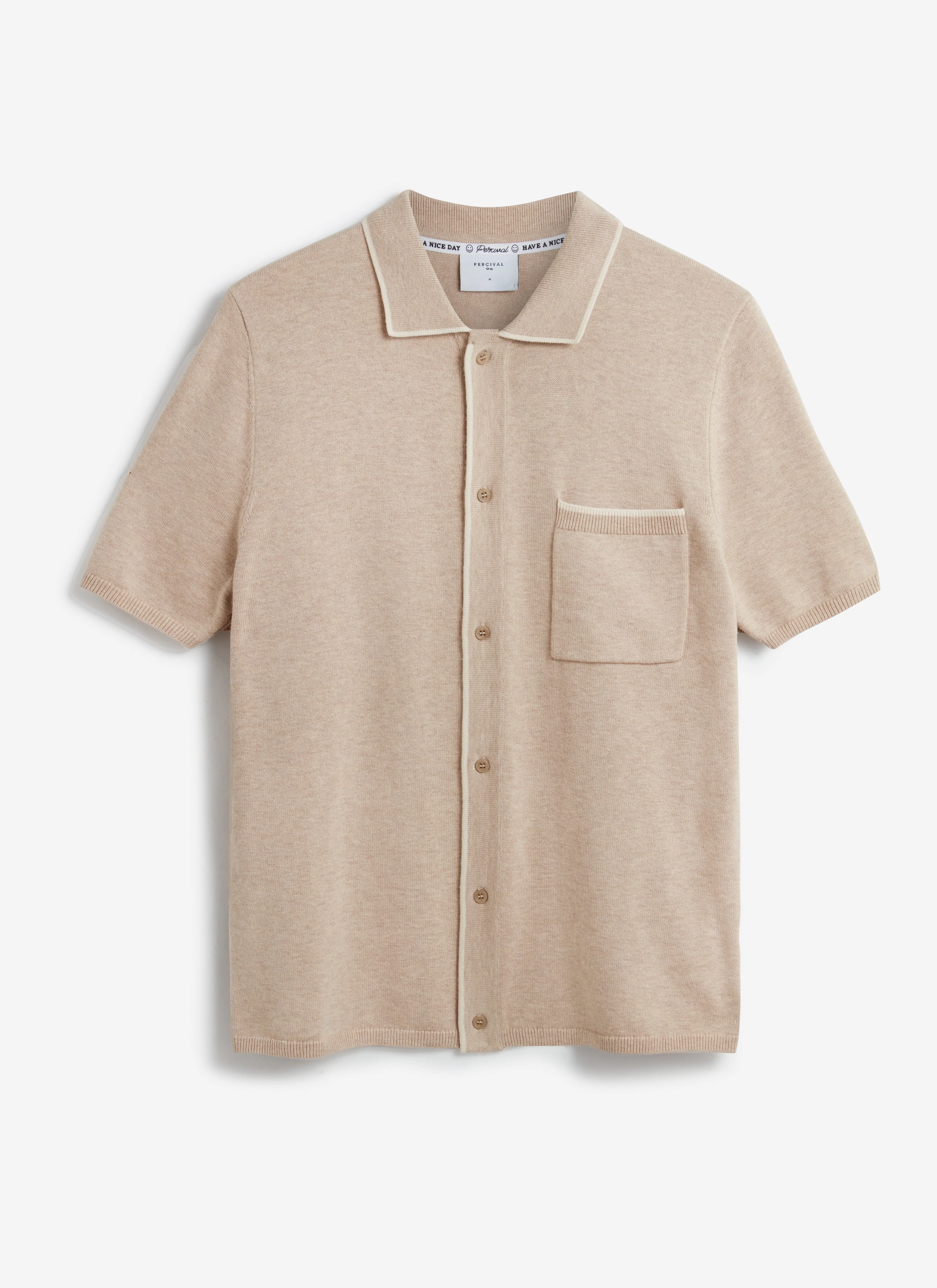 Contrast Trim Regular Knitted Shirt | Wool | Beige - Image 6