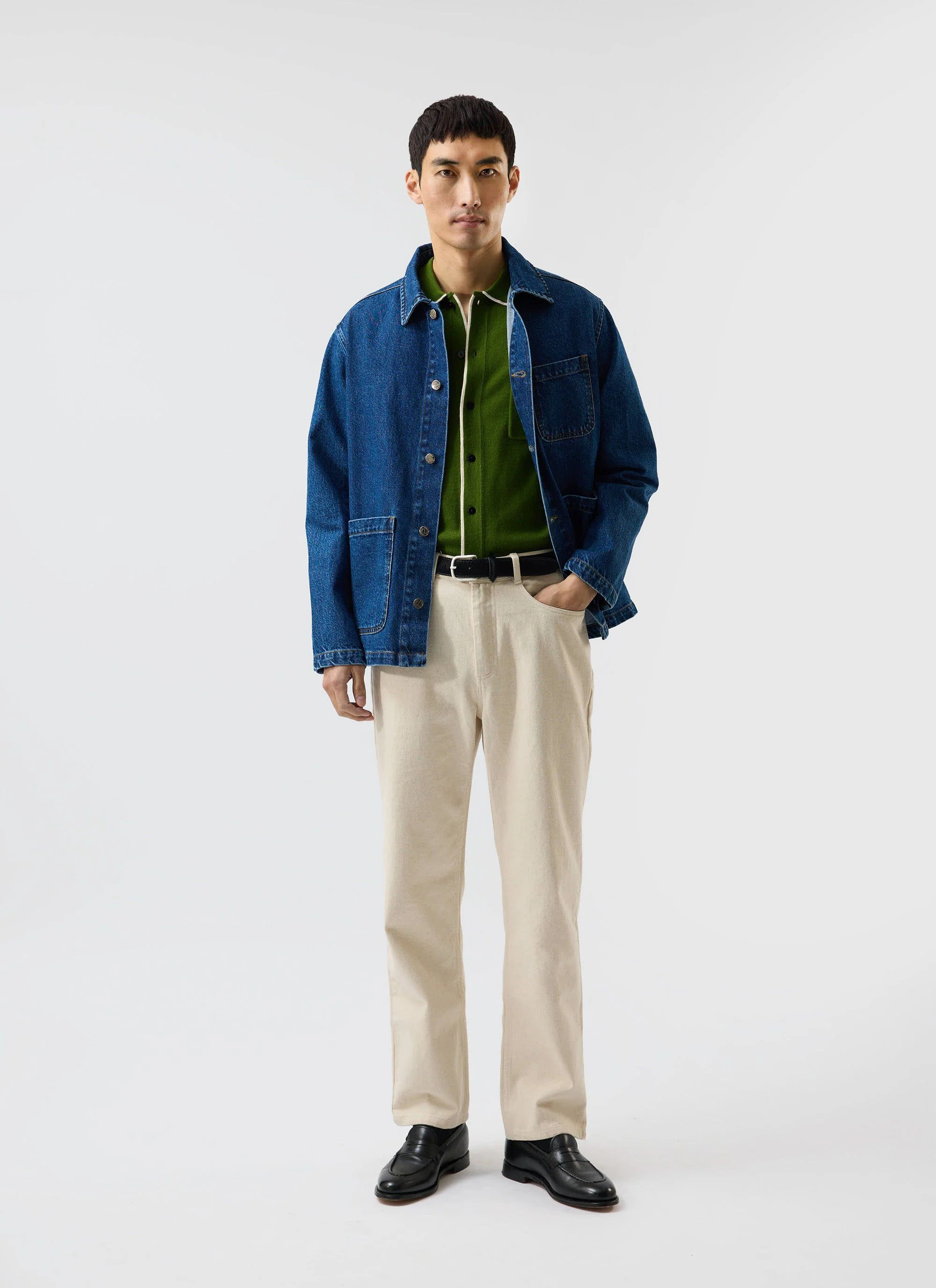 Contrast Trim Shirt | Wool | Forest with Cream - Image 10