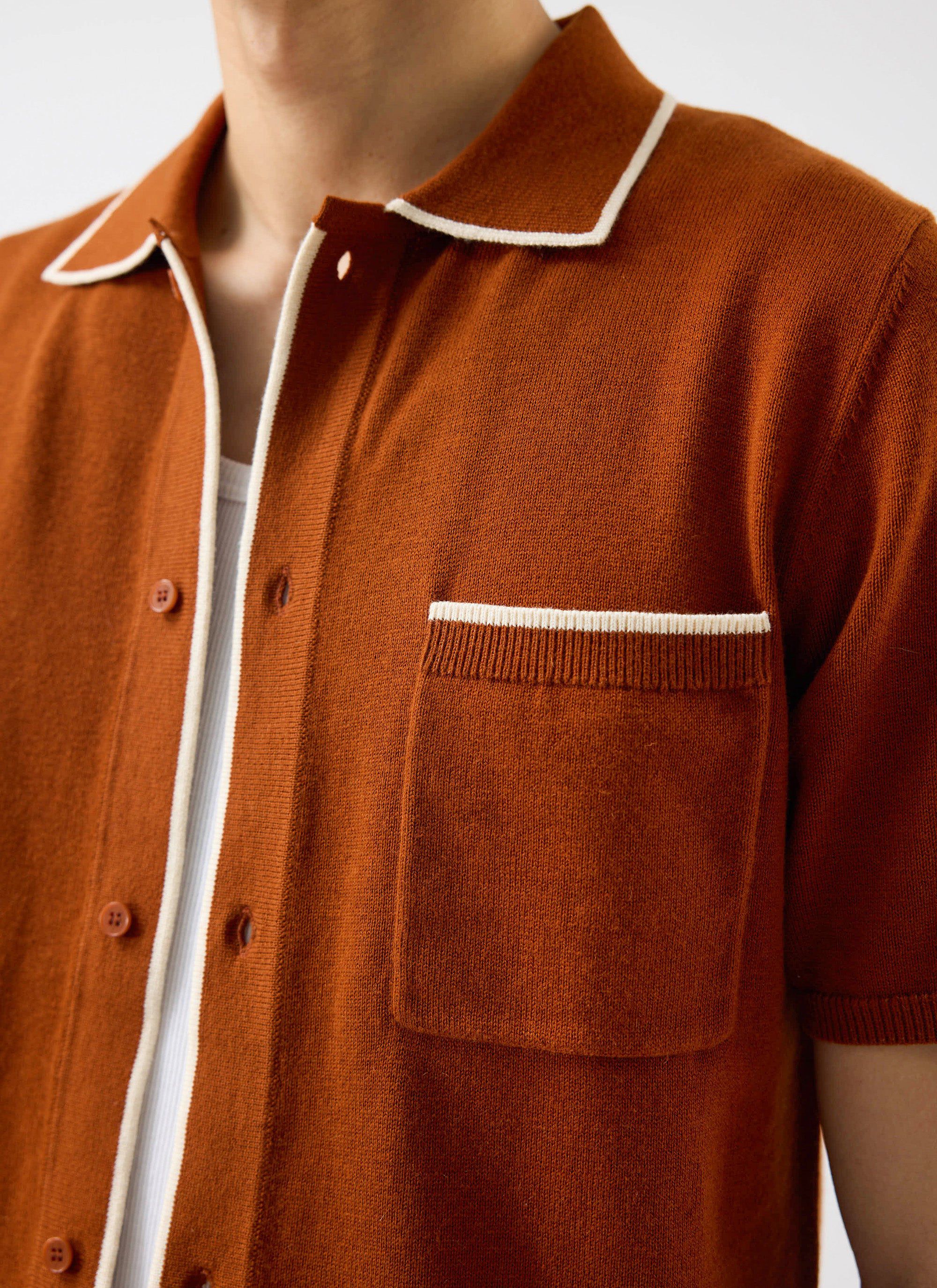 Contrast Trim Shirt | Wool | Rust