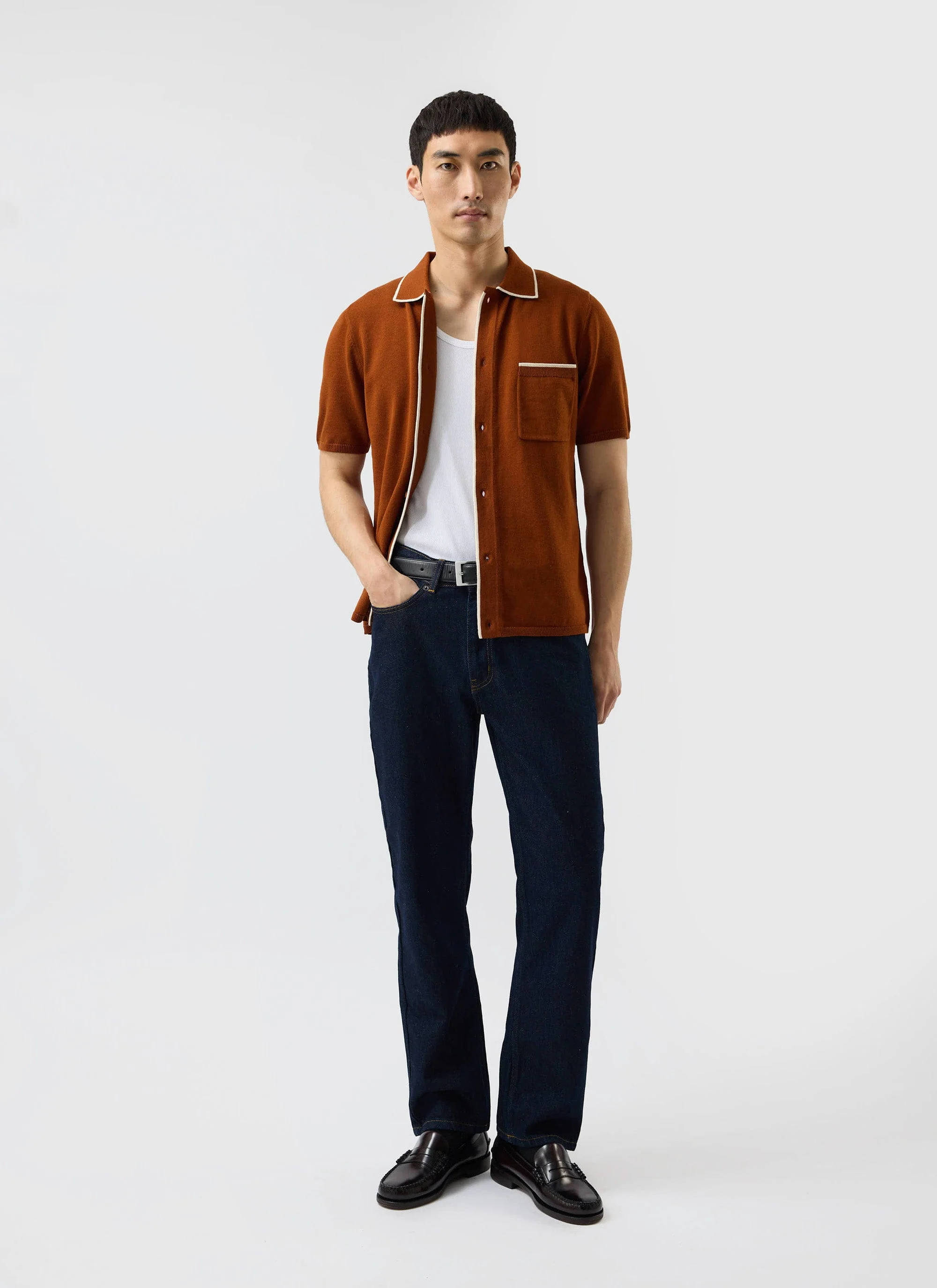 Contrast Trim Shirt | Wool | Rust - Image 2