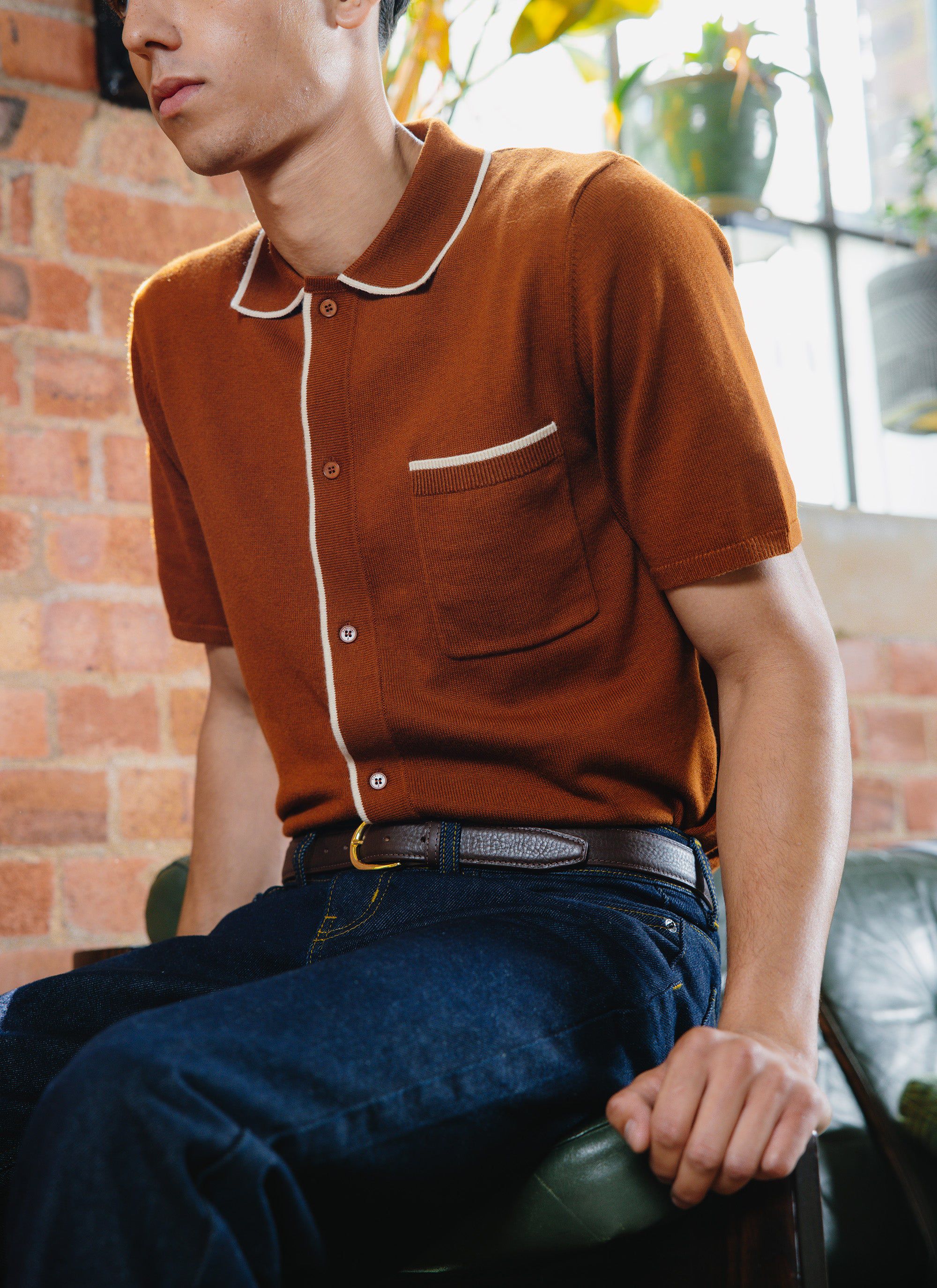 Contrast Trim Shirt | Wool | Rust - Image 7