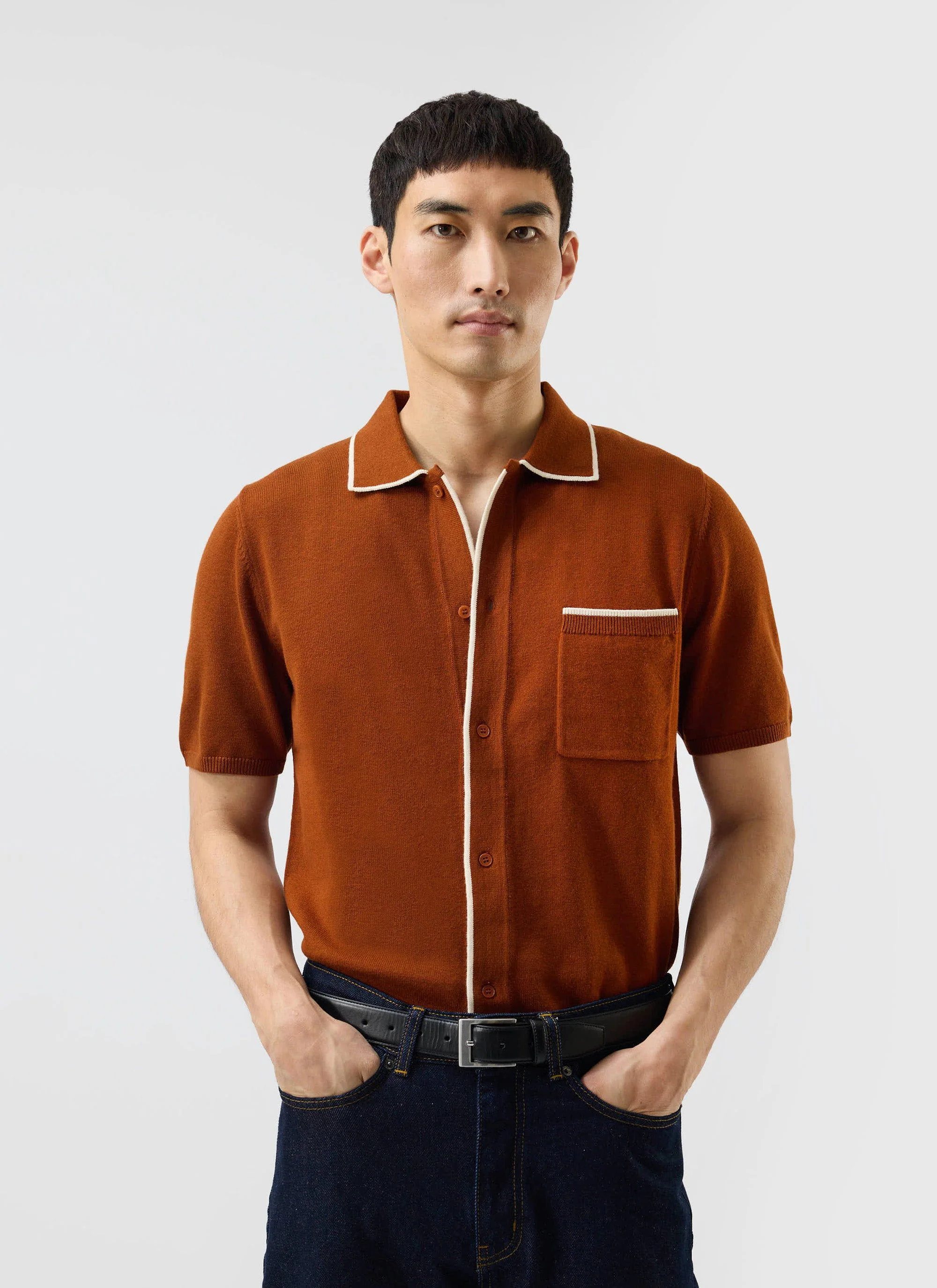 Contrast Trim Shirt | Wool | Rust - Image 8