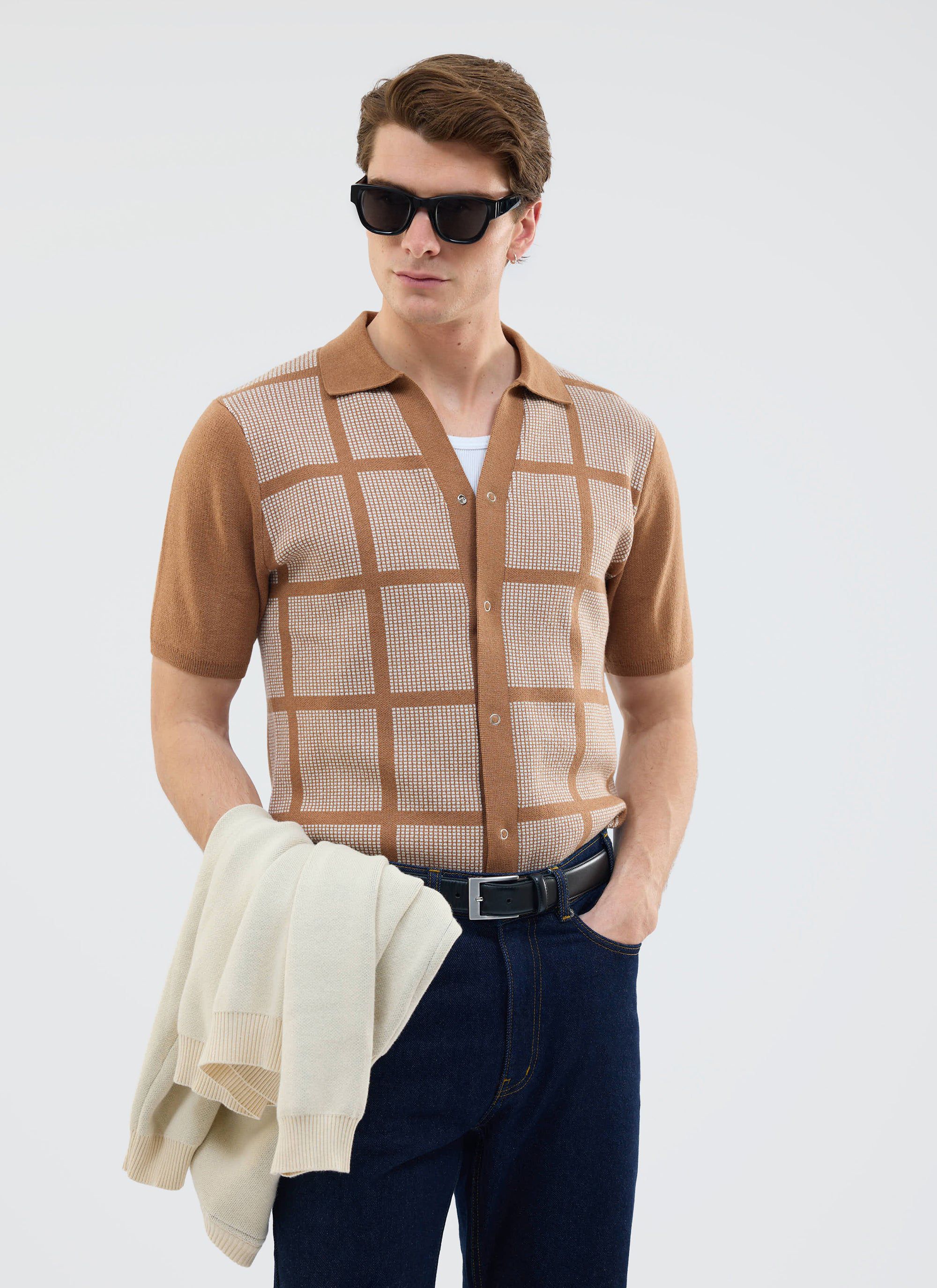 Costa Knitted Shirt | Cotton | Tobacco - Image 7
