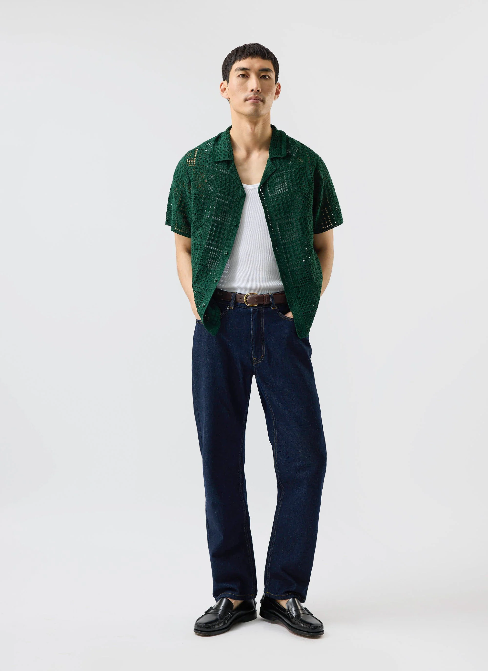 Crochet Groundsman Shirt | Cotton | Forest - Image 3