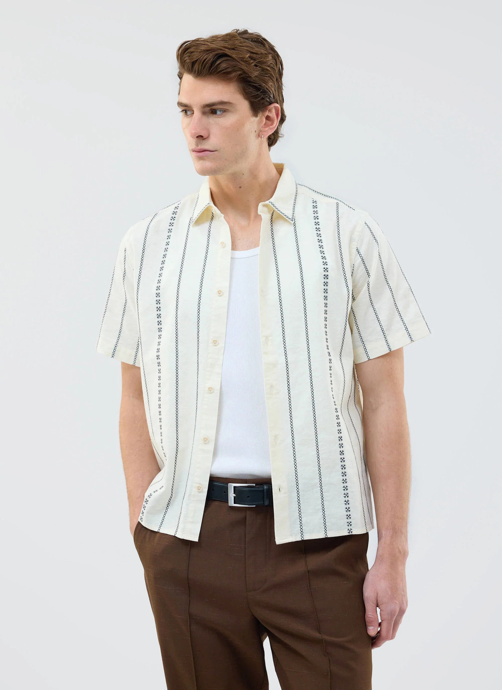 Cross Stitch Boxy Clerk Shirt | Cream