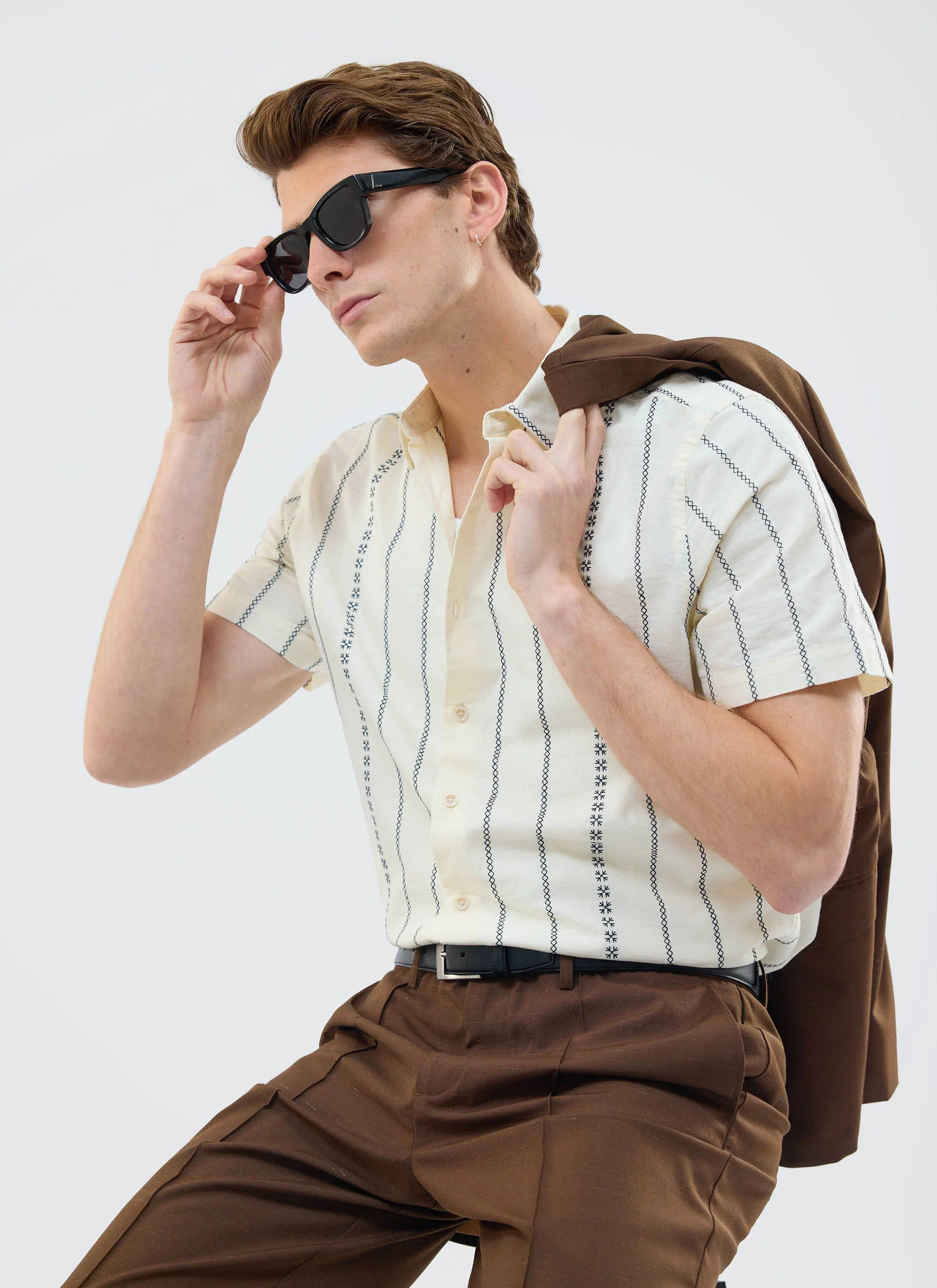 Cross Stitch Boxy Clerk Shirt | Cream - Image 10