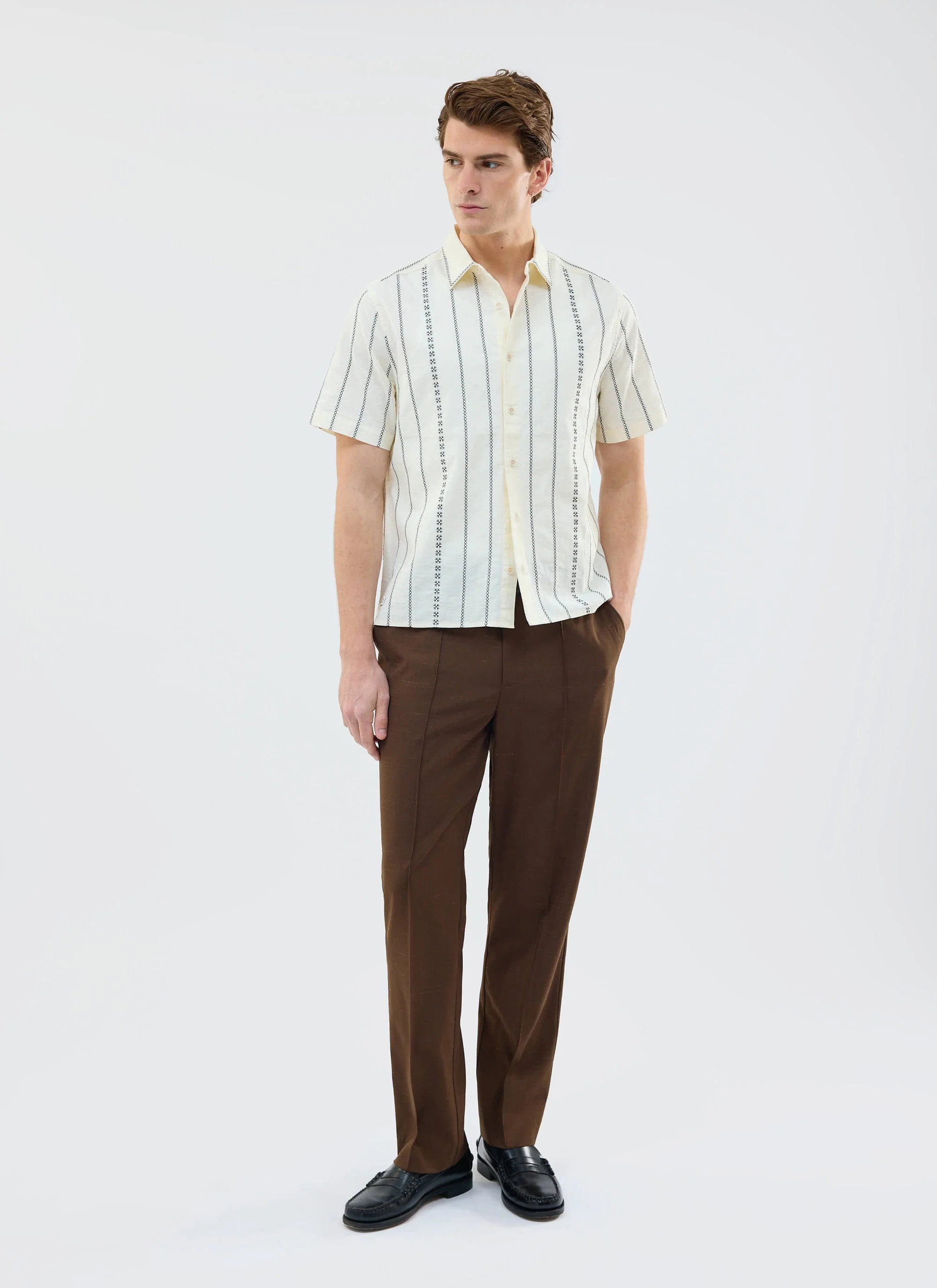 Cross Stitch Boxy Clerk Shirt | Cream - Image 2