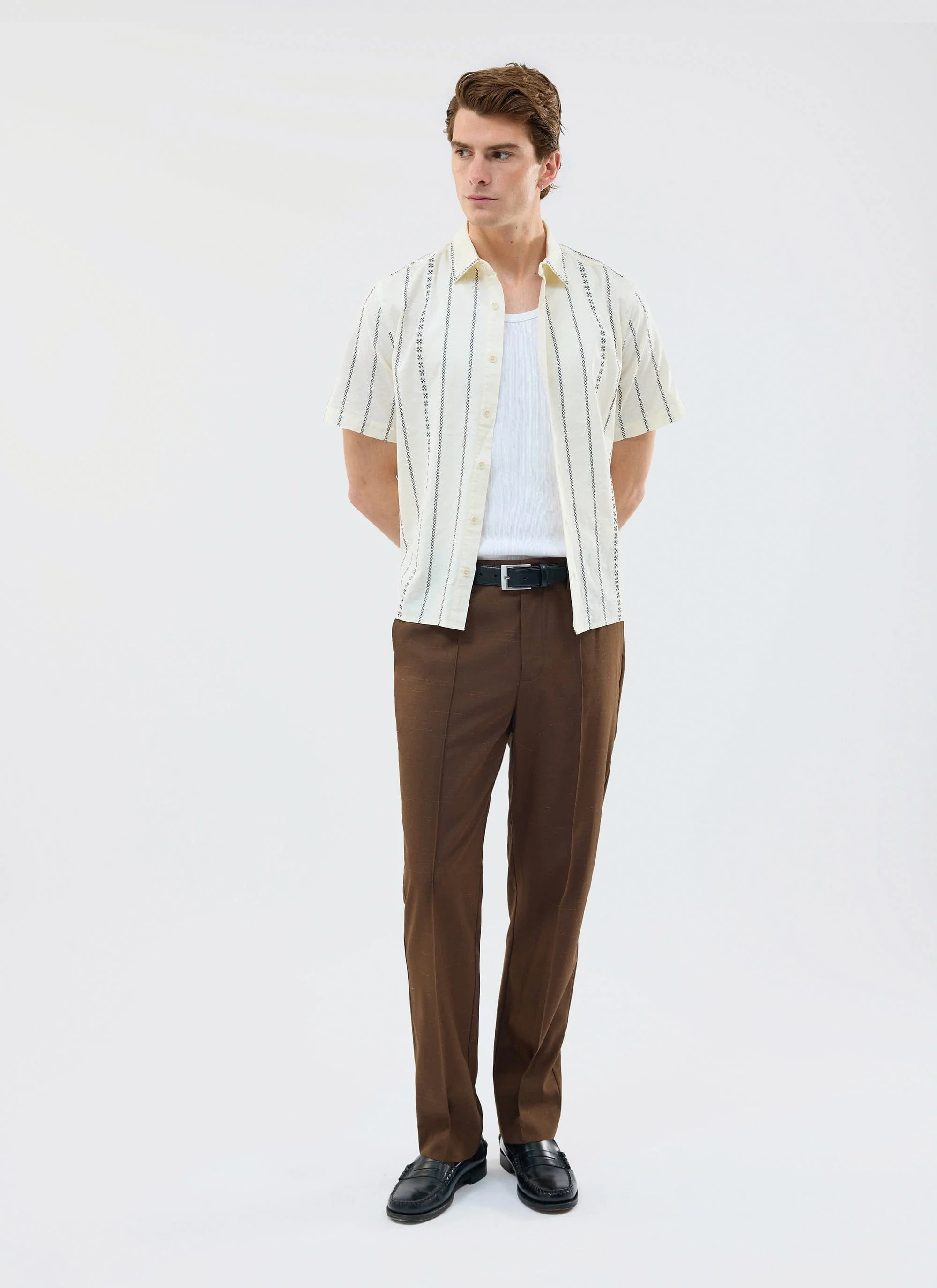 Cross Stitch Boxy Clerk Shirt | Cream - Image 3
