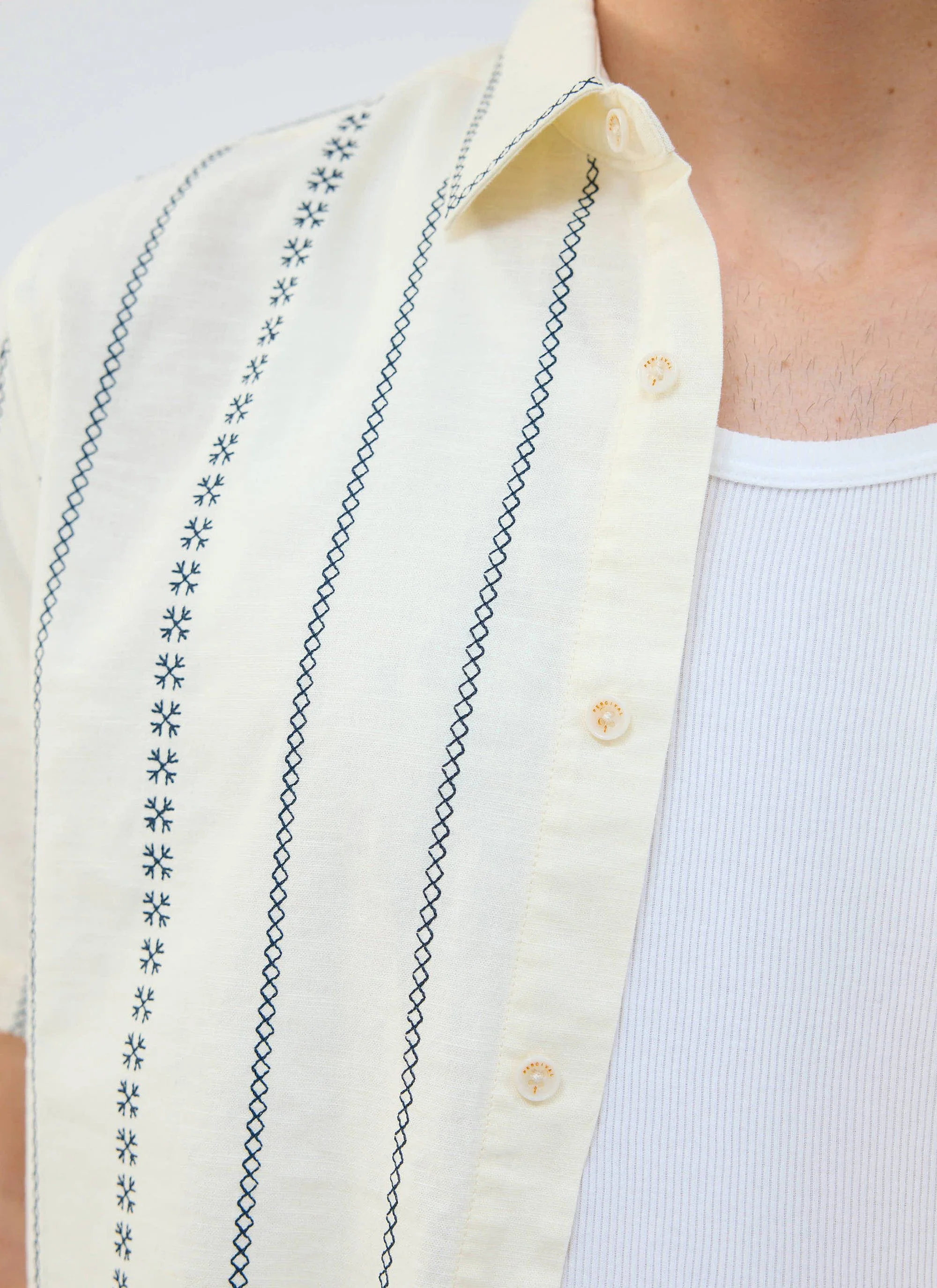 Cross Stitch Boxy Clerk Shirt | Cream - Image 4