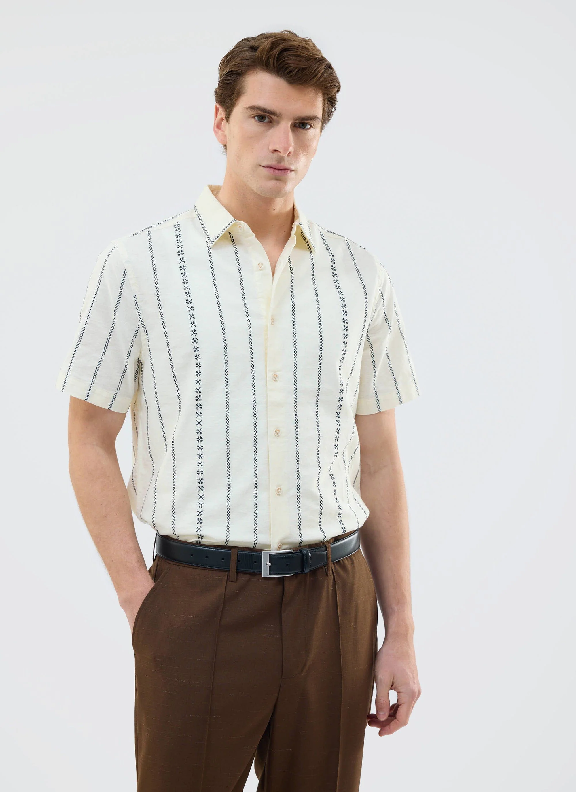 Cross Stitch Boxy Clerk Shirt | Cream - Image 8