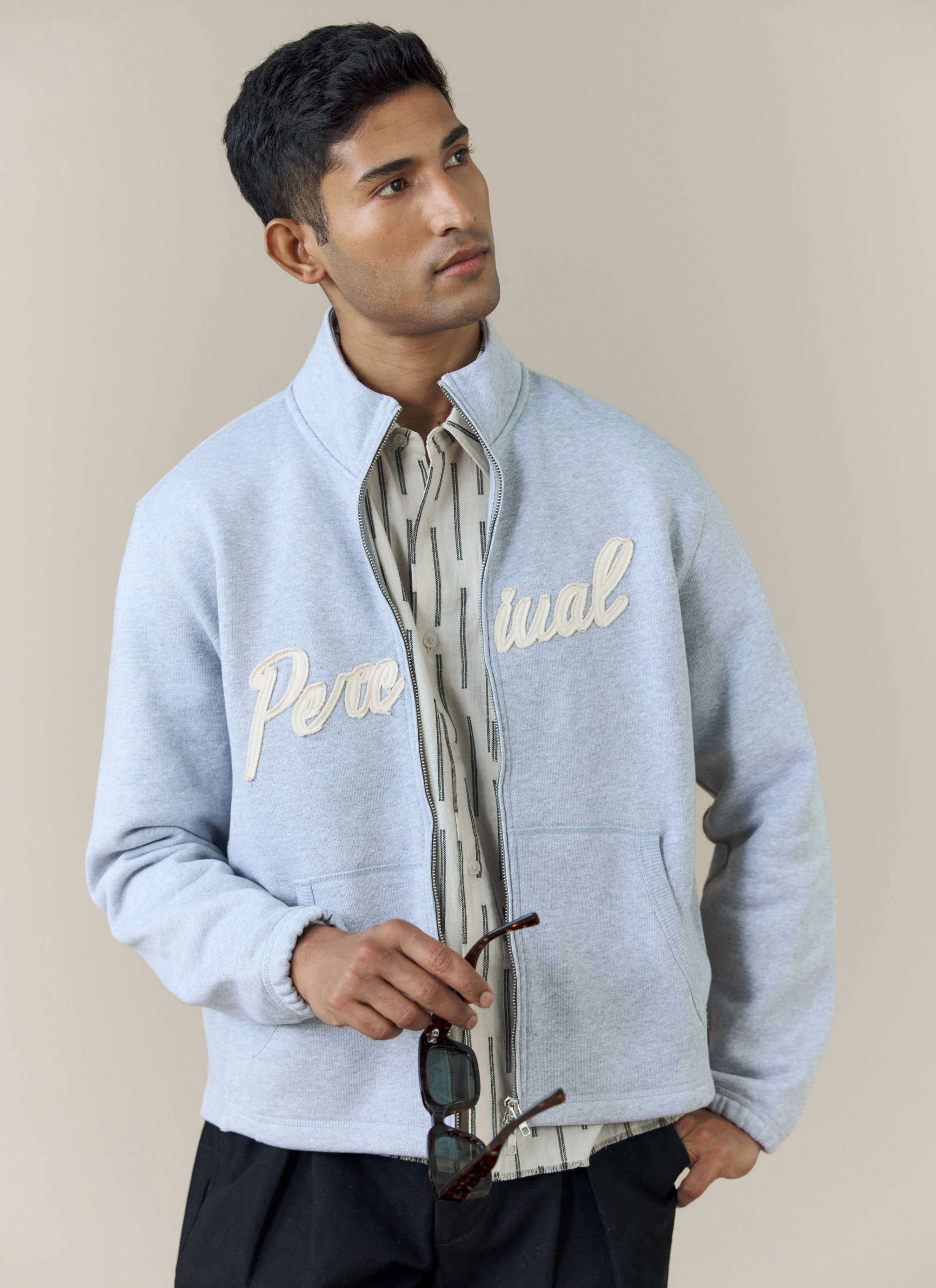 Curtis Boxy Zip Funnel Neck Sweatshirt | Cotton | Athletic Grey - Image 3