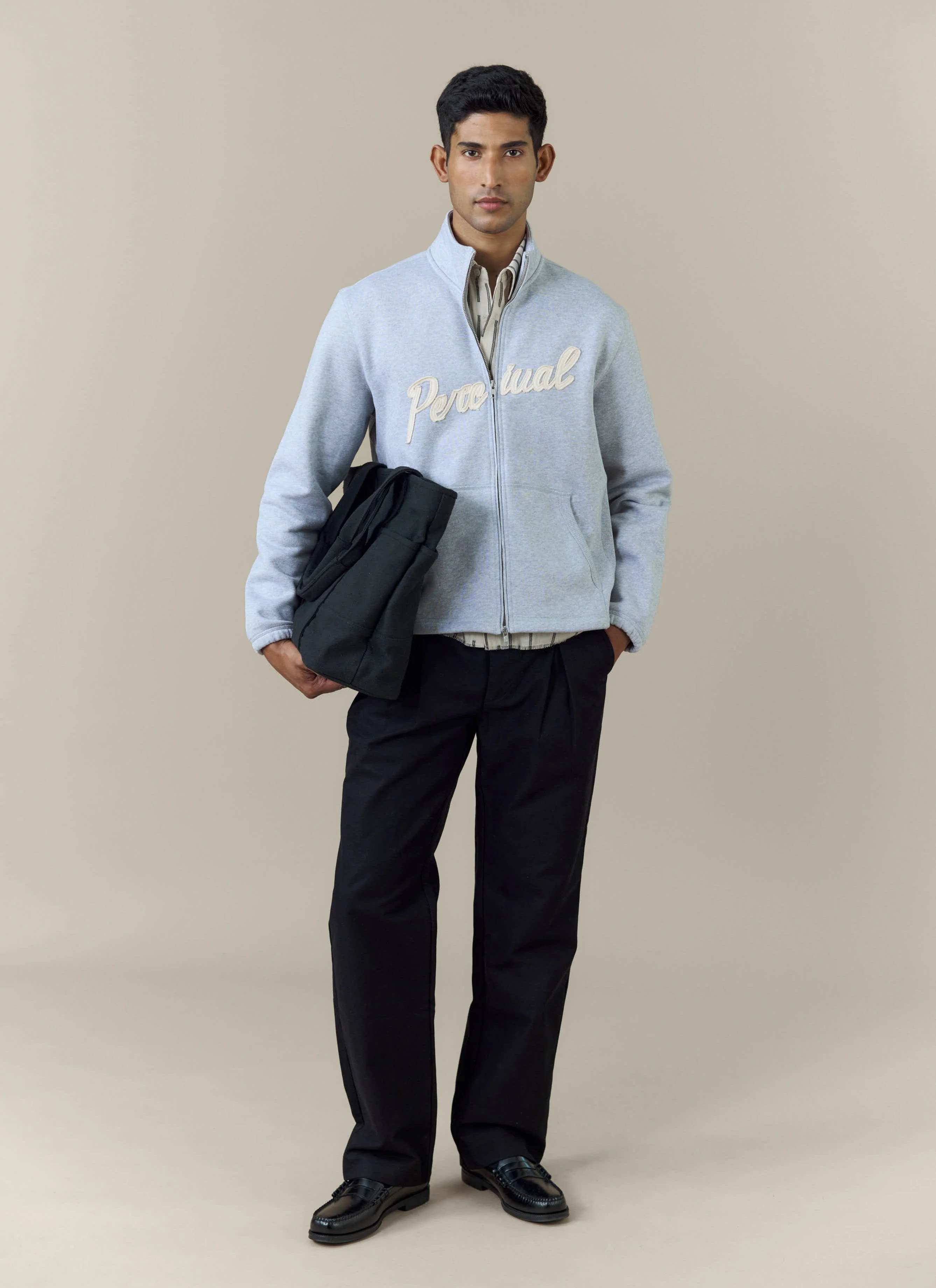 Curtis Boxy Zip Funnel Neck Sweatshirt | Cotton | Athletic Grey - Image 4