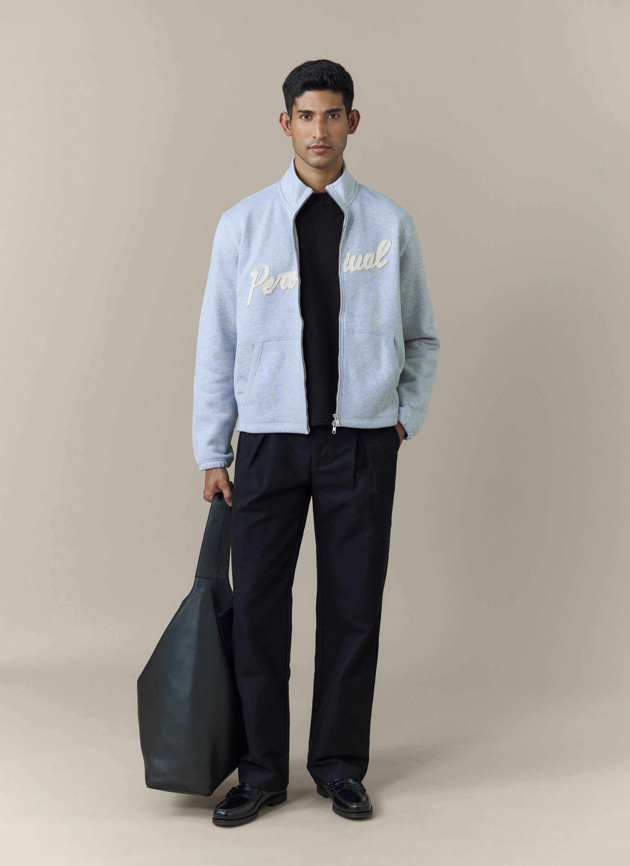 Curtis Boxy Zip Funnel Neck Sweatshirt | Cotton | Athletic Grey - Image 5